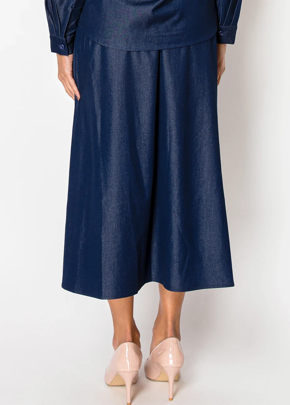 Navy Denim Midi Skirt