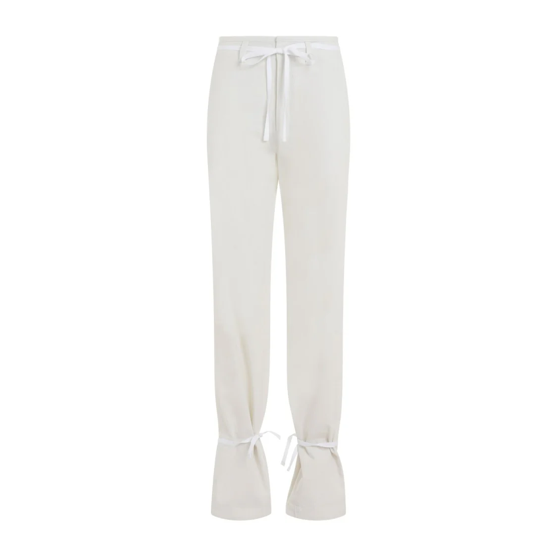 Chalk White Cotton Straight Pants With Strings