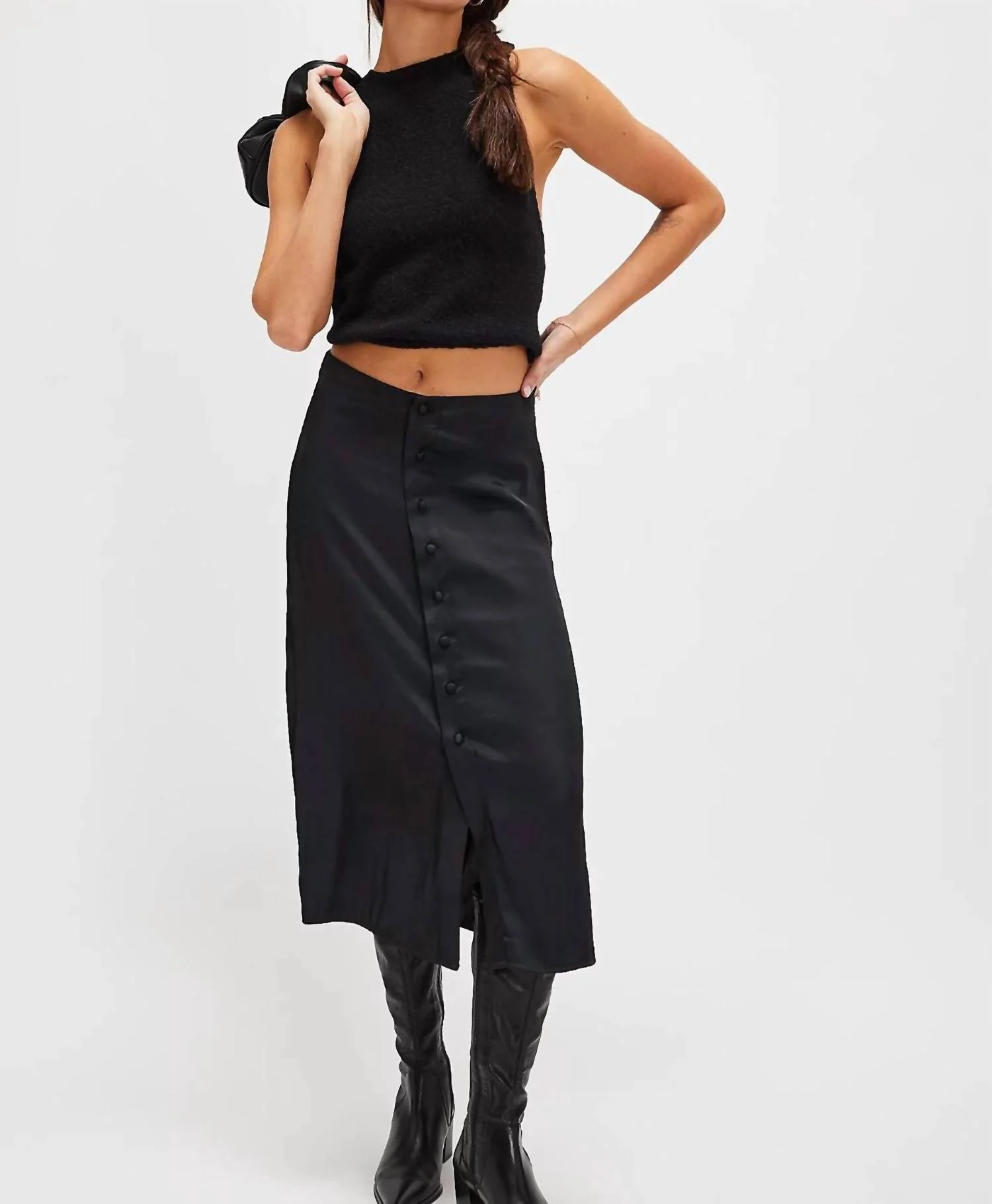 Analise Satin Midi Skirt In Black