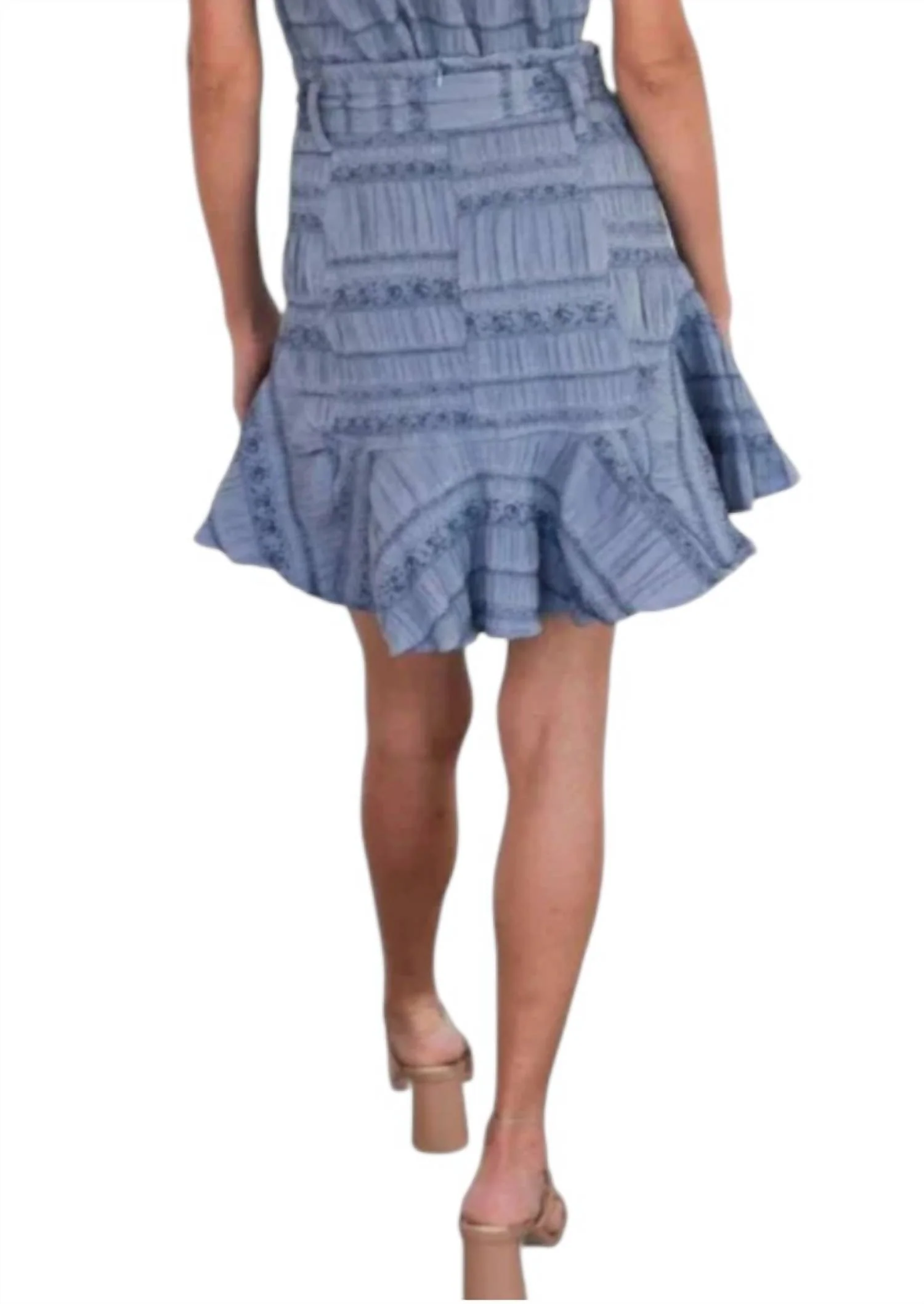 Prairie Mini Skirt In Blue Floral Jacquard