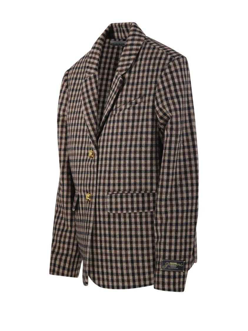 Check Wool Mix Oversized Blazer