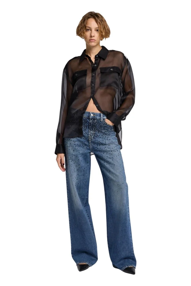 Low Slung Wide Leg Candy With Faded Crystals