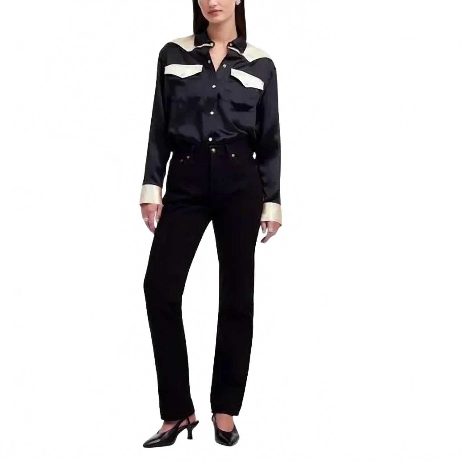 High-Rise Straight Jeans In Black Wash