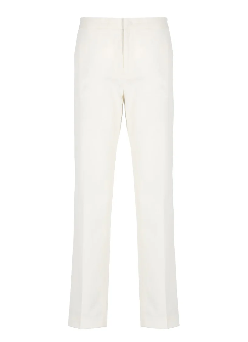 Tailored White Cotton Pants With Functional Pockets