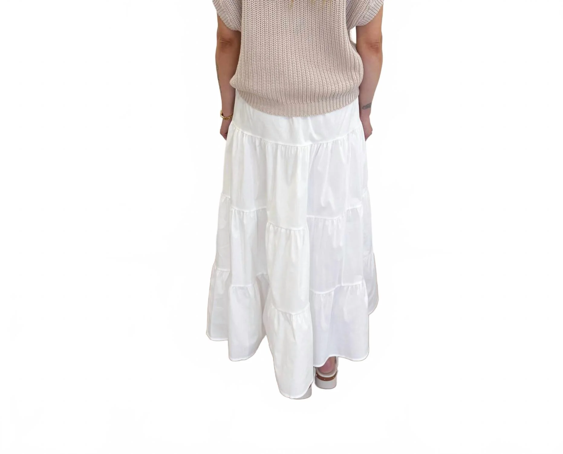 Kaiya Vest Midi Skirt Set In Grey / White