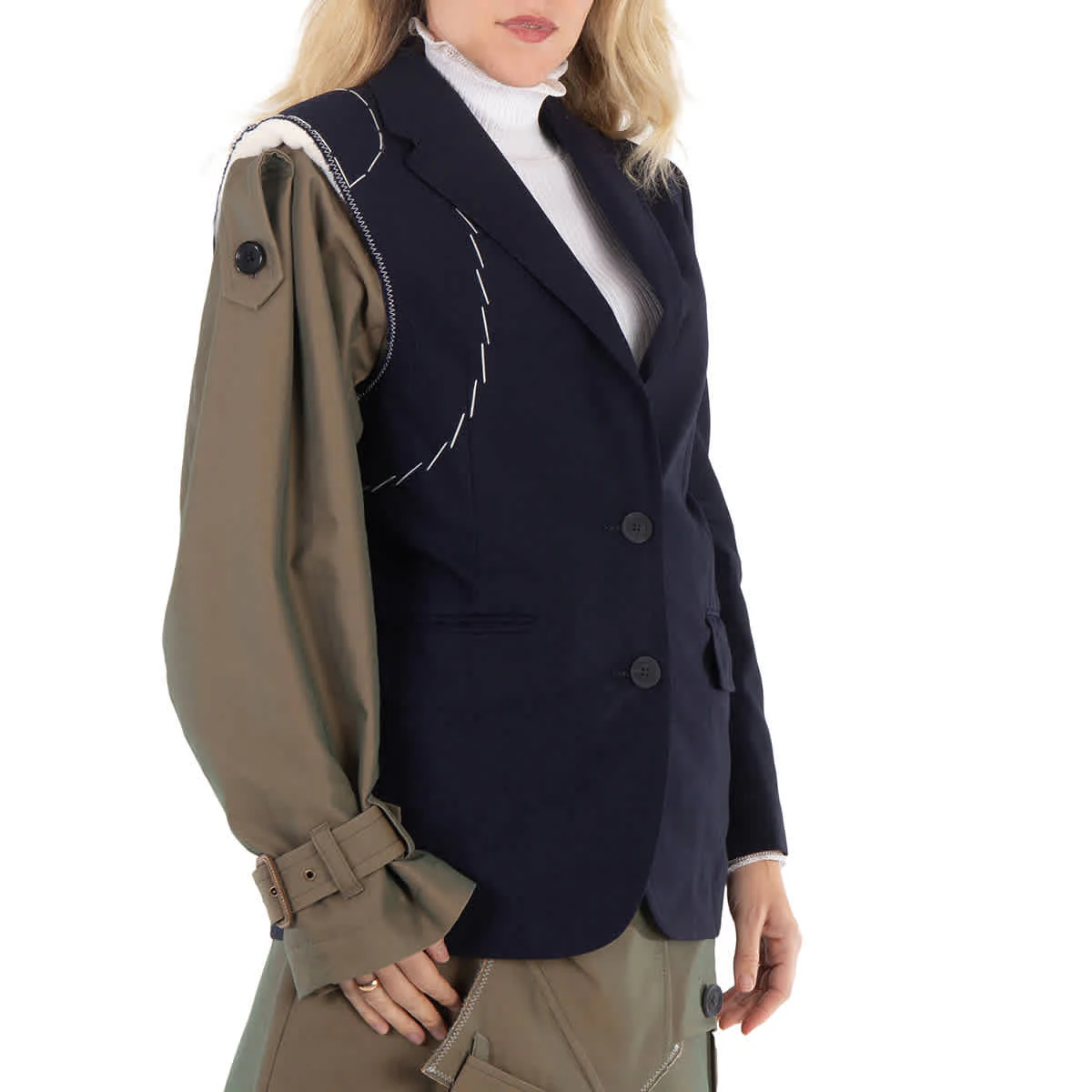Kolor Ladies Navy Deconstructed Panelled Single-Breasted Blazer