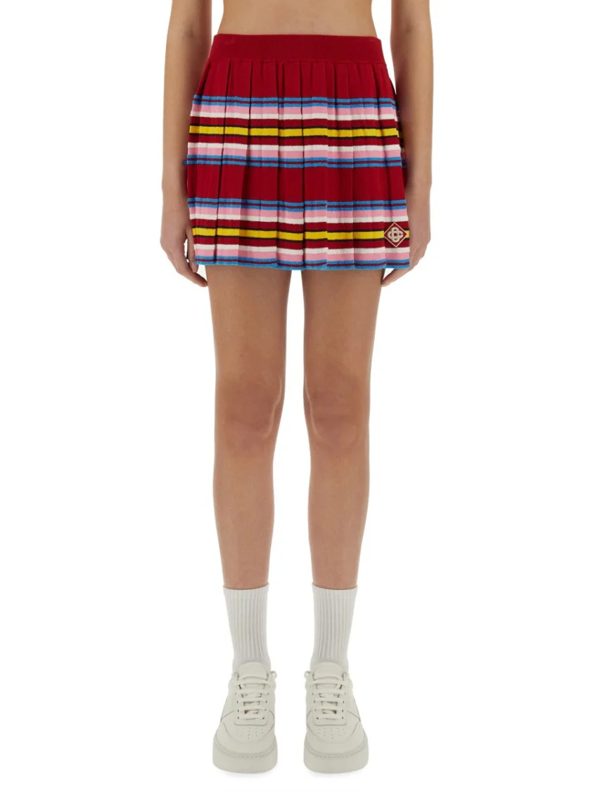 Striped Pleated Skirt With Fitted Waistband