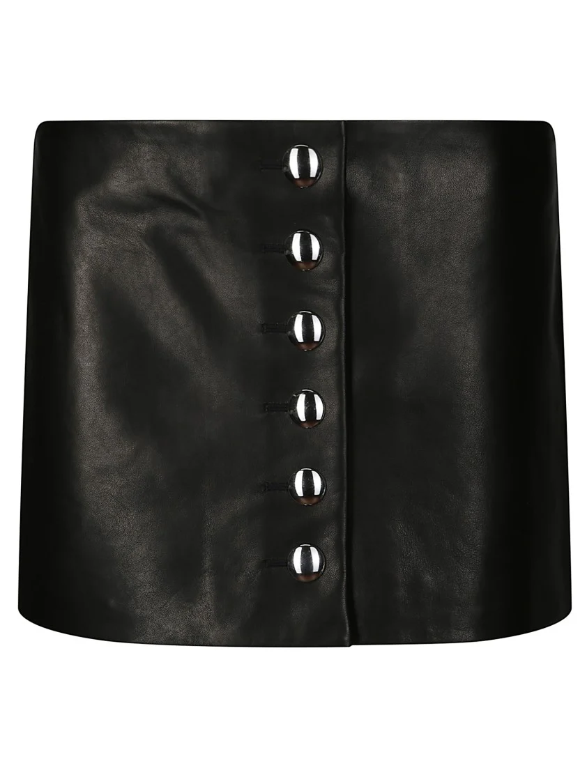 Fitted Leather Skirt With Front Button Closure