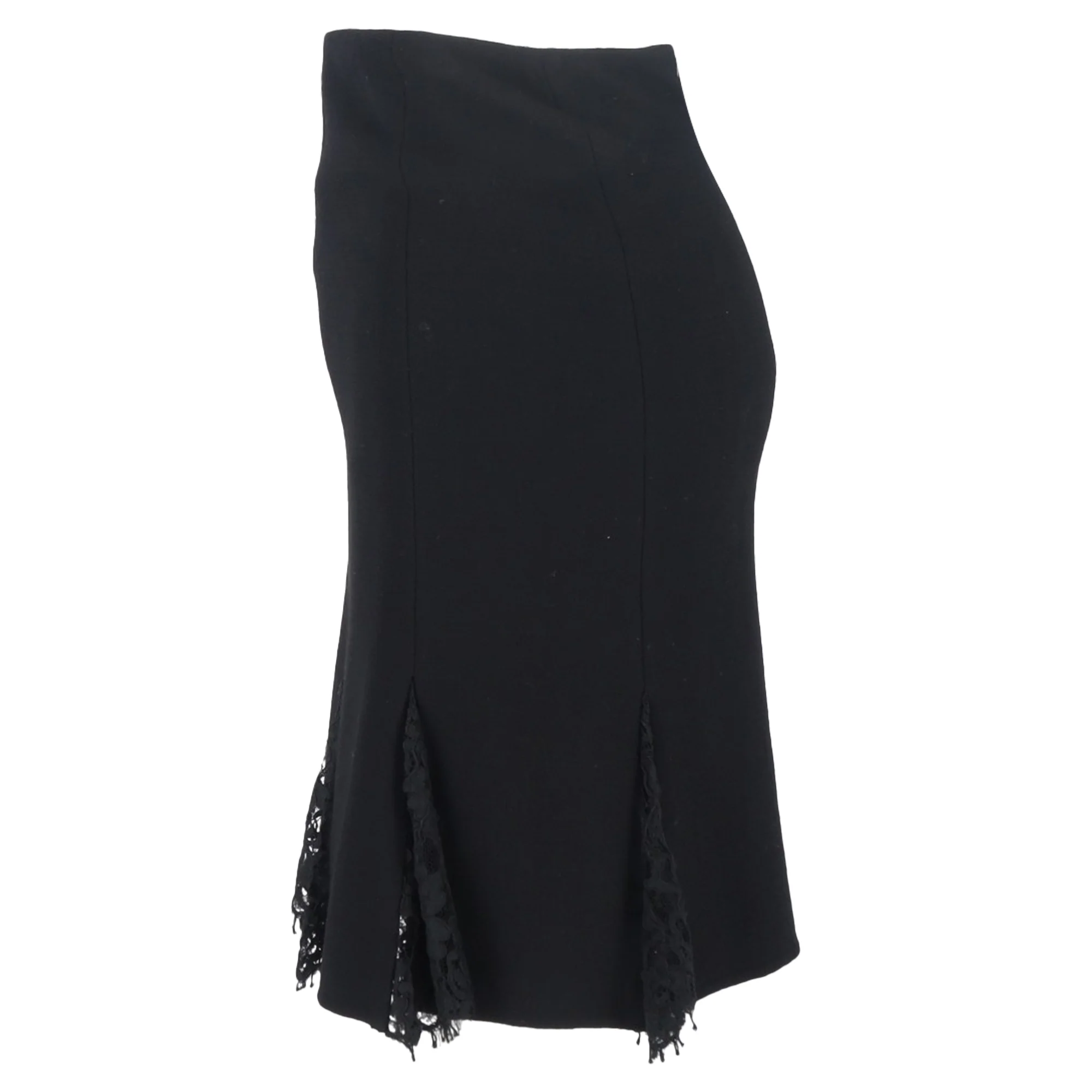 Oscar de la Renta Knee Length Skirt with Lace Detail in Black Wool
