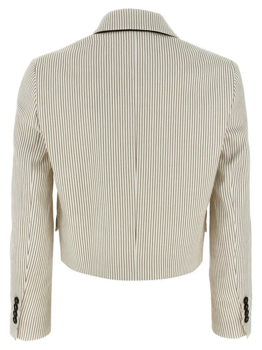 Pinstriped Linen And Cotton Double-Breasted Blazer