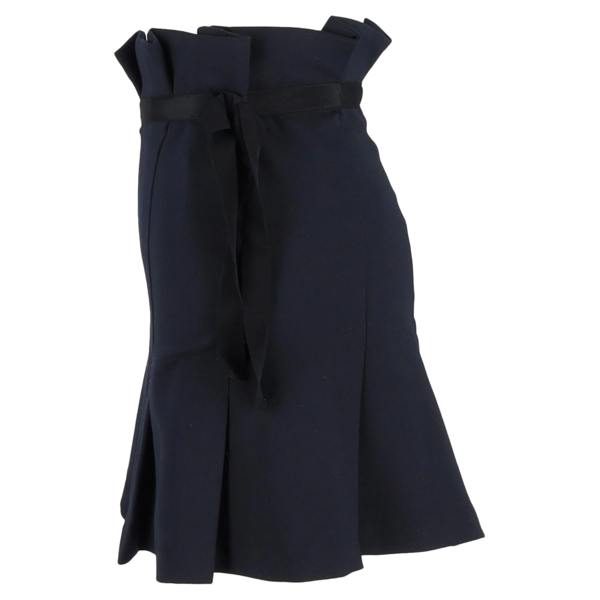 Sandro Paris Pleated Bow Mini Skirt in Navy Blue Polyester