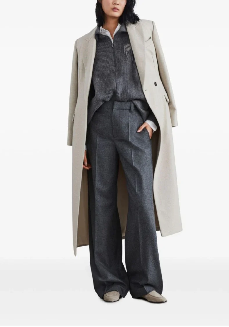 Wide-Leg Tailored Trousers With Front Pleats