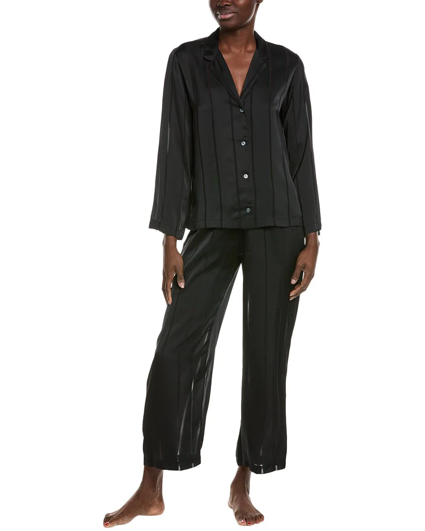 Natori 2pc Sheer Stripe Jacquard Notch Pajama Set