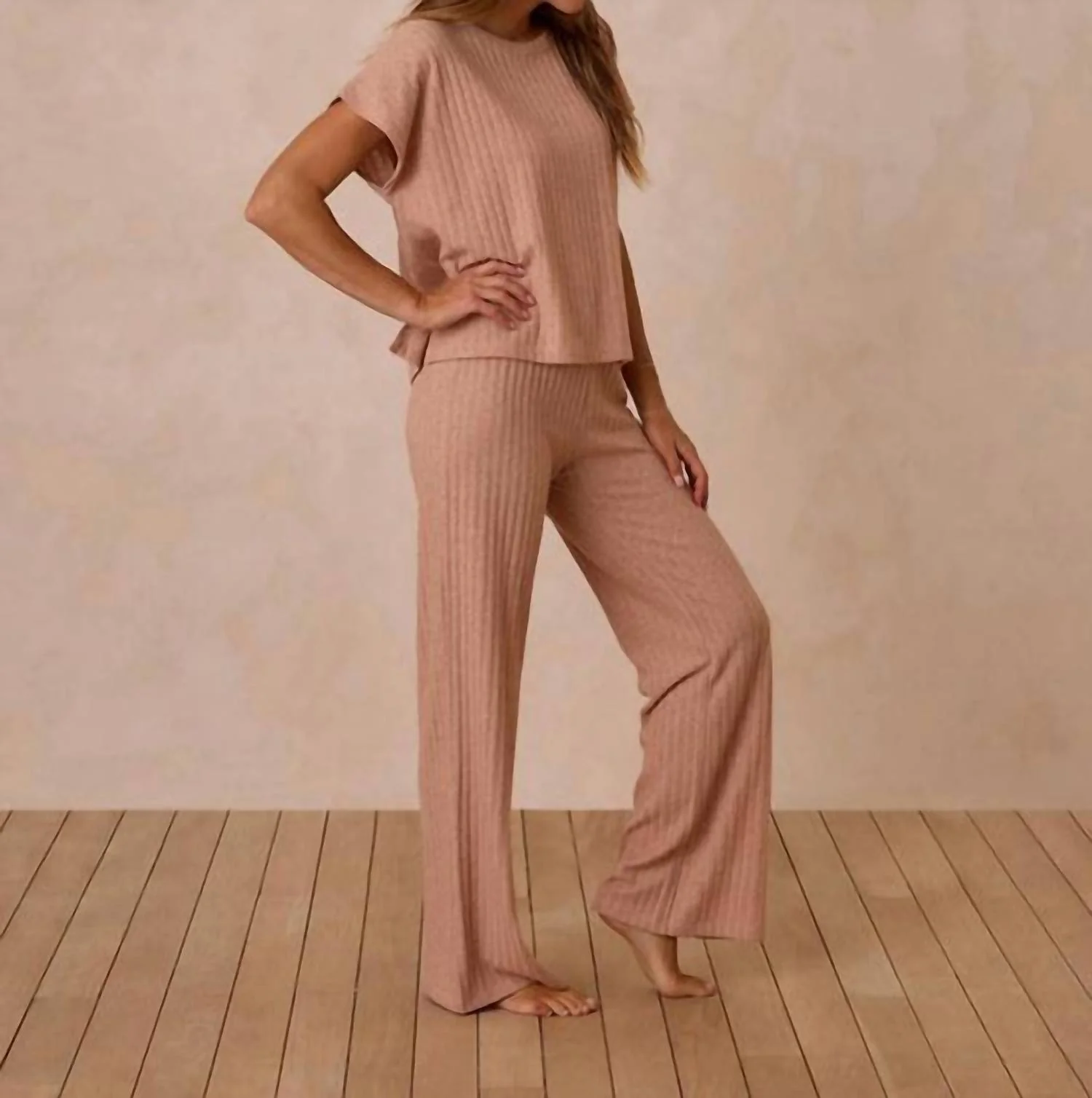 Cozy Rib Knit Set In Grapefruit