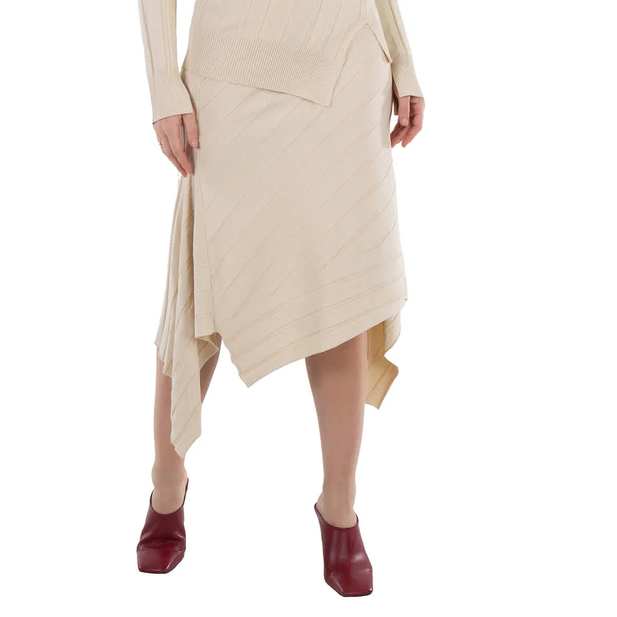 Stella McCartney White Asynnetric Hem Rib-Knit Skirt
