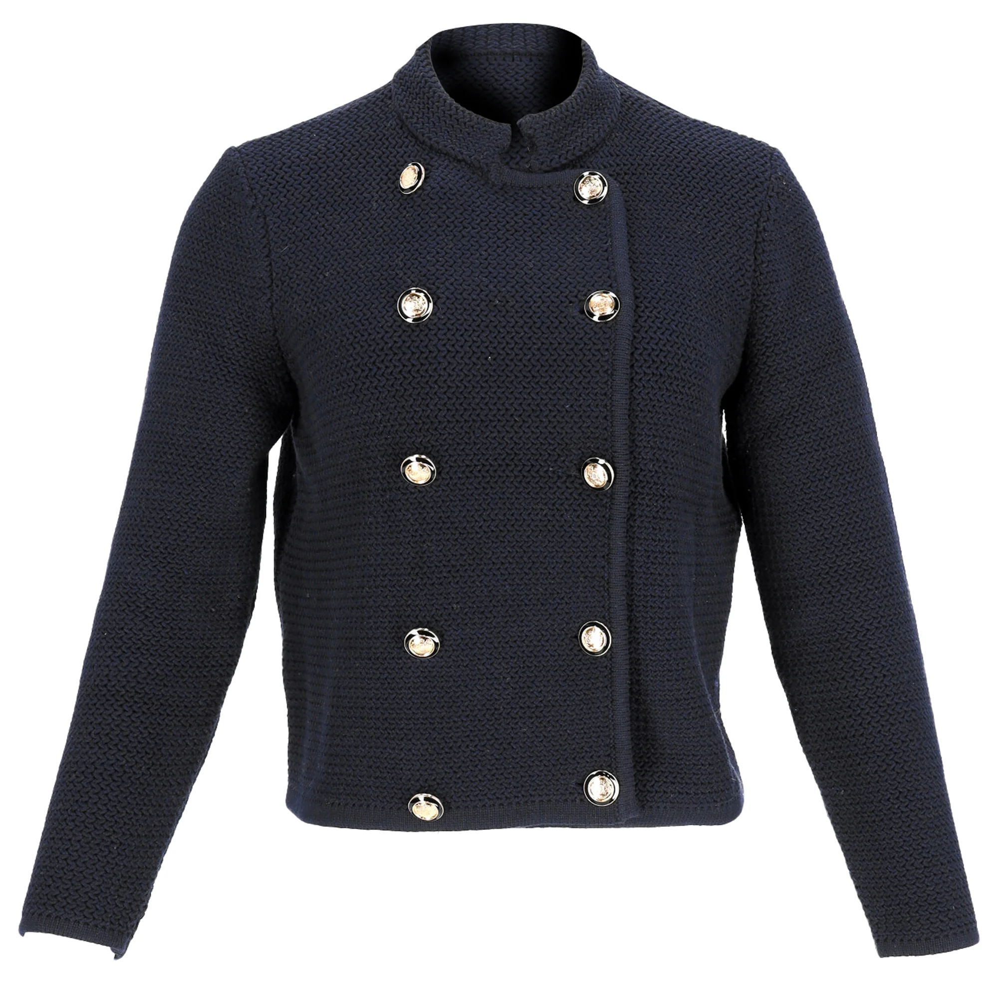 Ba&sh Louman Double-Breasted Cardigan in Navy Blue Cotton