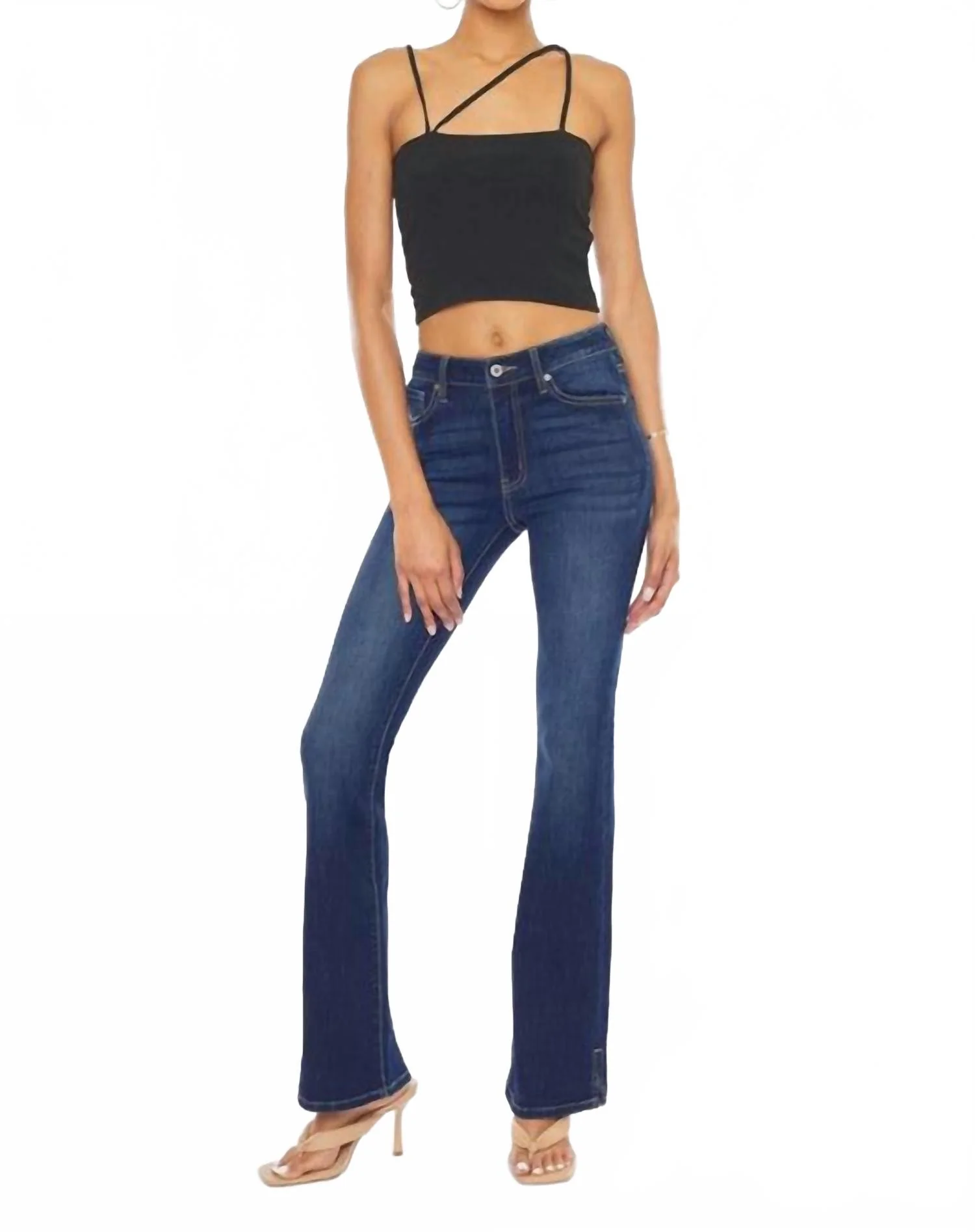 Natalie High Rise Side Slit Bootcut Jeans In Blue