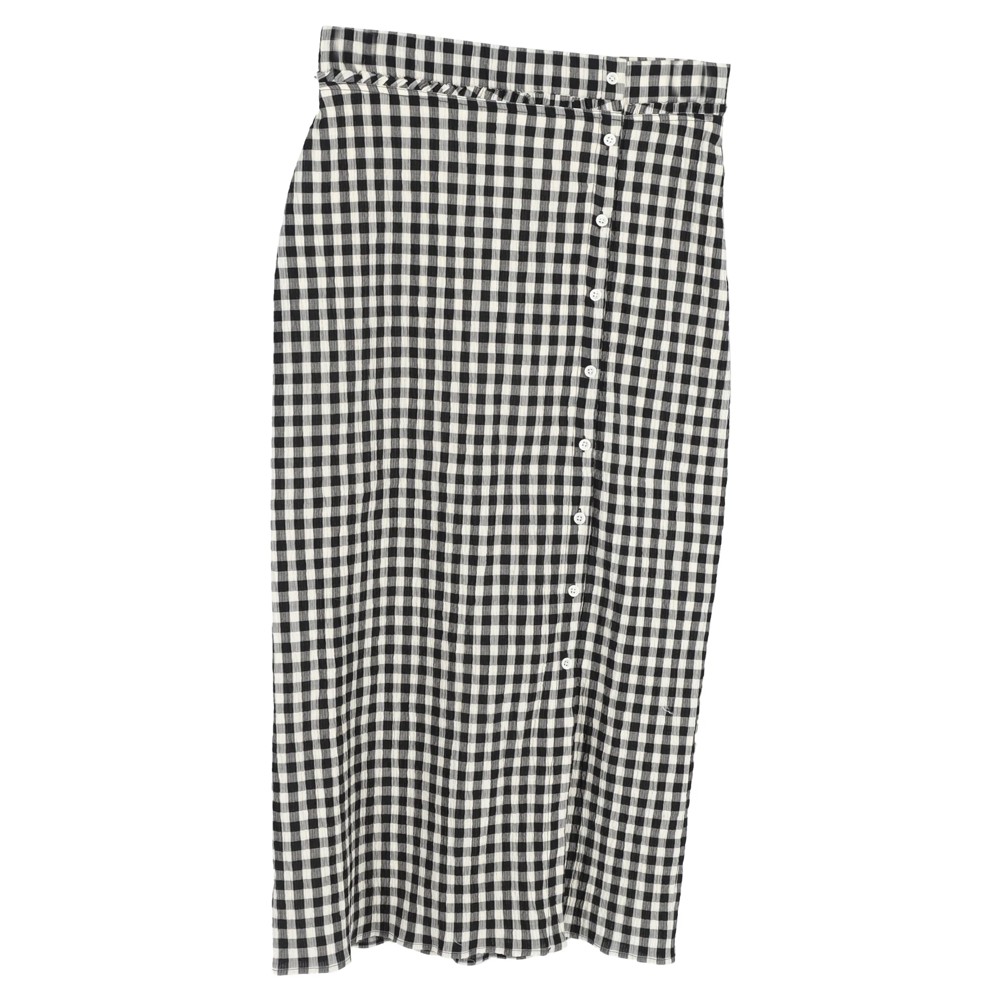 Altuzzara Belili Checkered Print Midi Ruffle-Trim Pencil Skirt in Multicolor Cotton