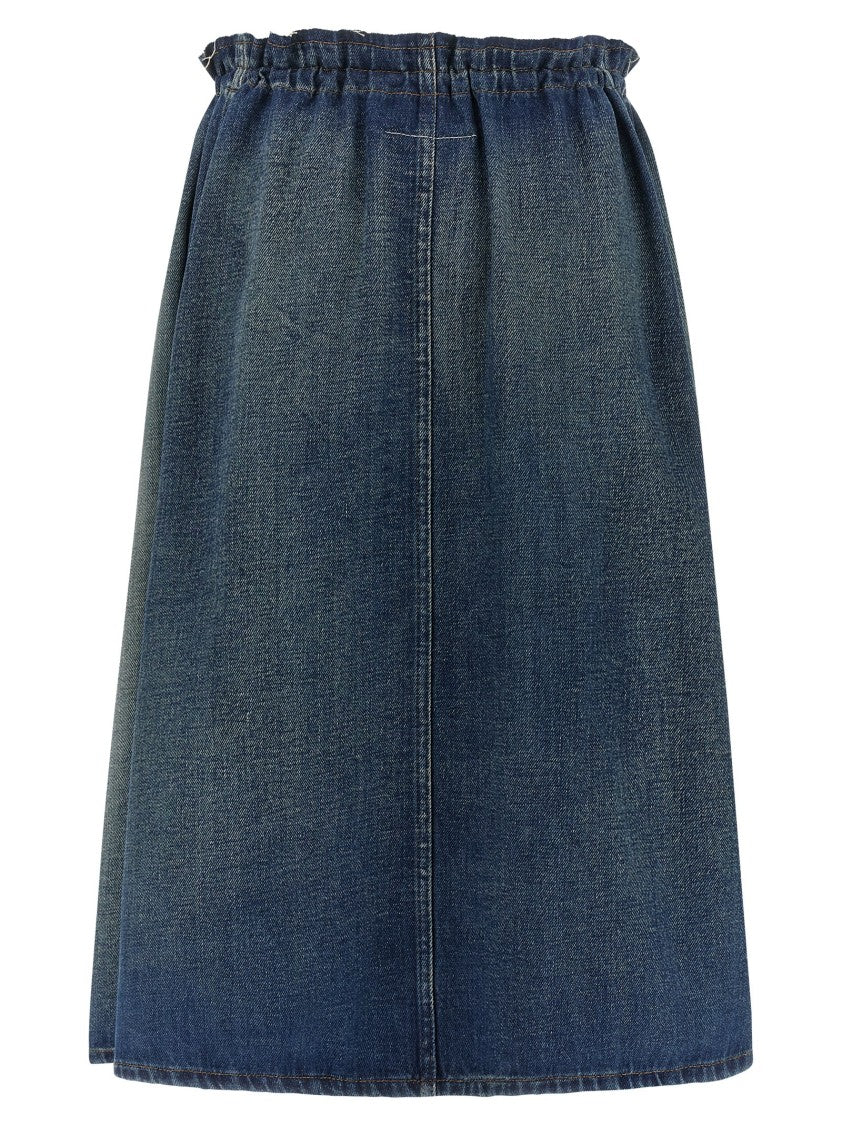 Stonewashed Cotton Denim Midi Skirt