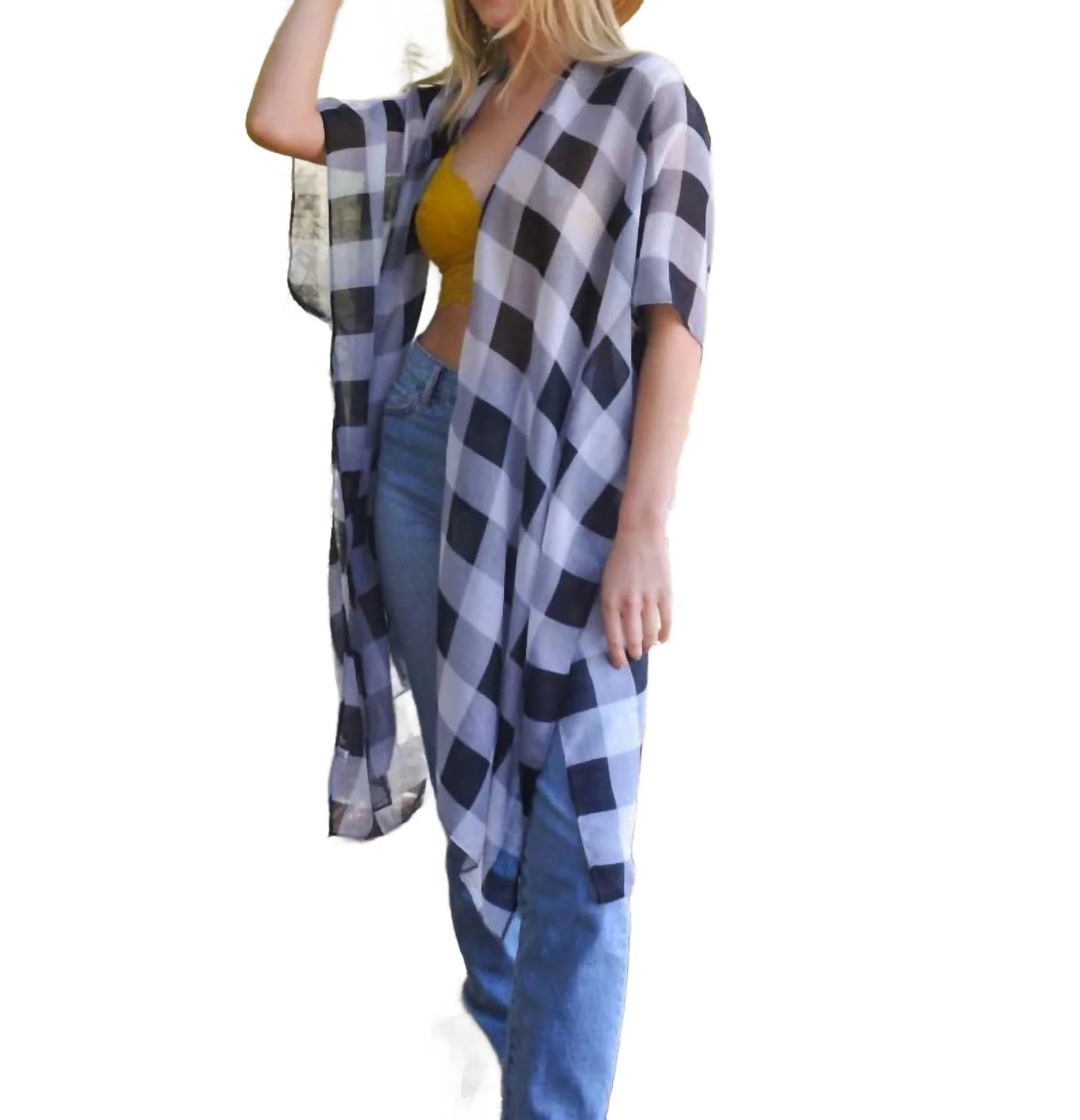 Lightweight Buffalo Check Kimono In Black & White