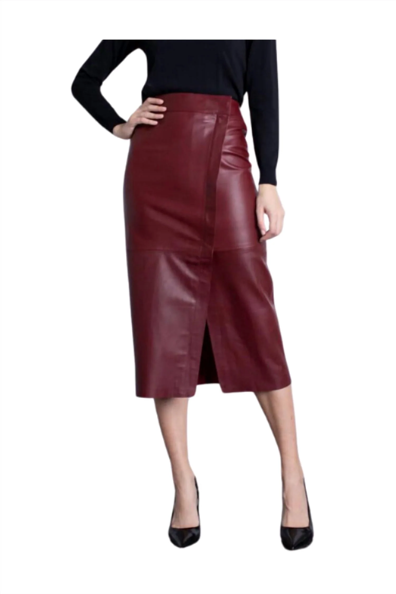 Romina Leather Midi Skirt In Malbec