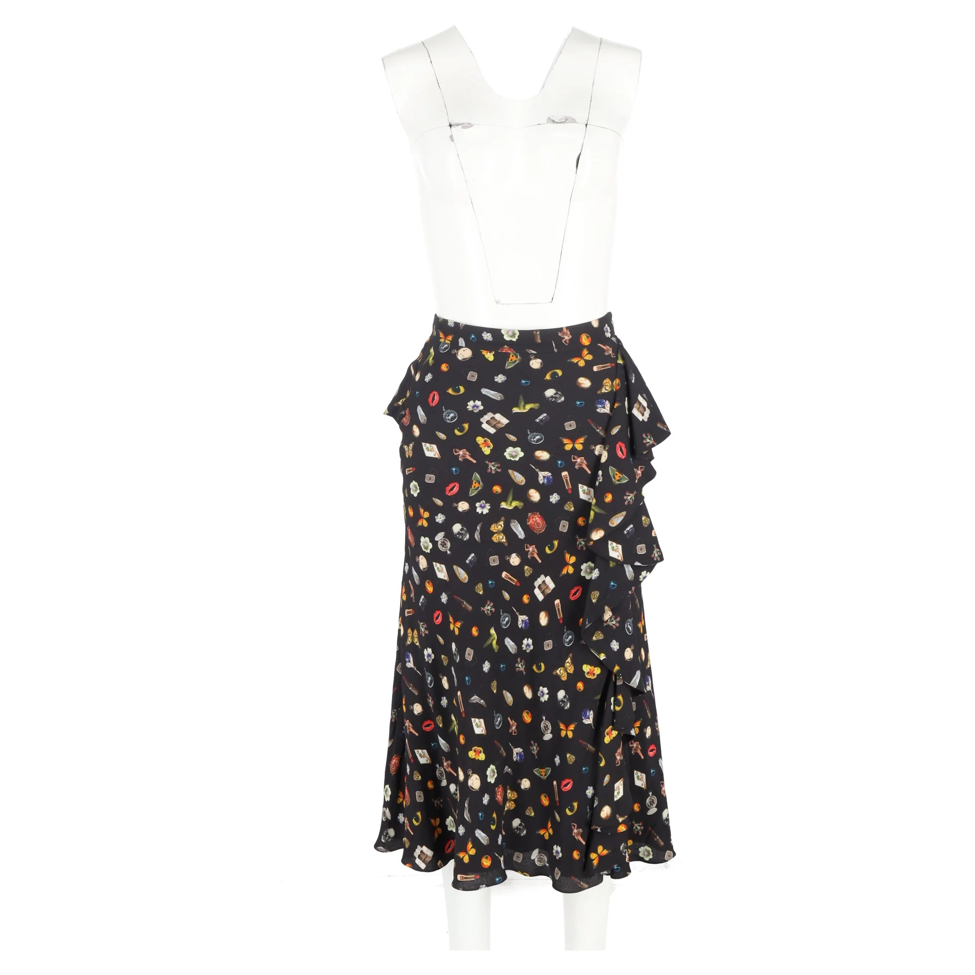 Alexander Mcqueen Printed Ruffle Midi Skirt in Multicolor Viscose