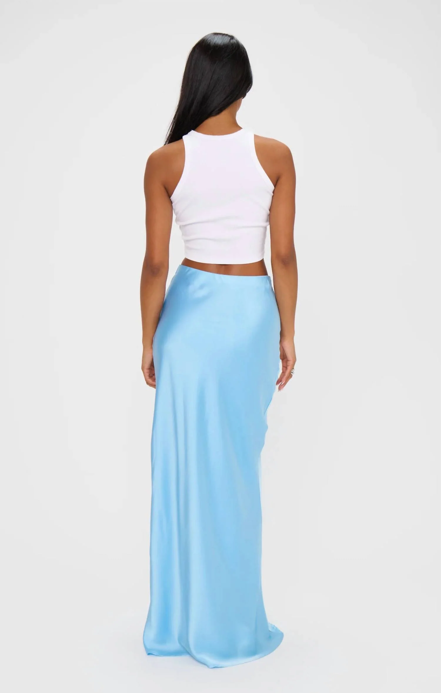 Satin Maxi Skirt In Blue