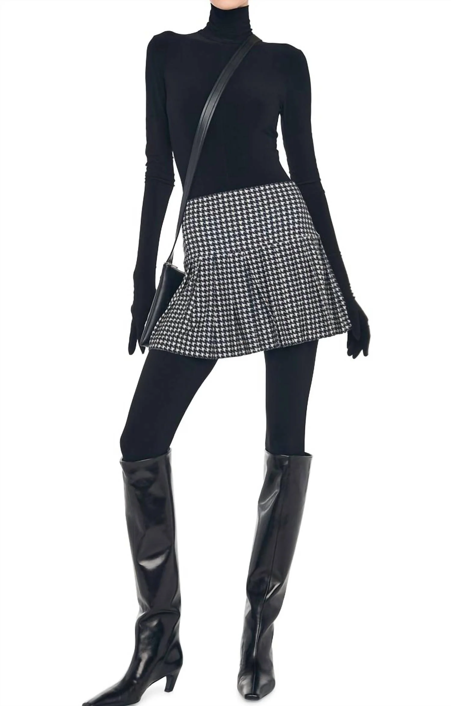 Pleated Mini Skirt In Large Houndstooth