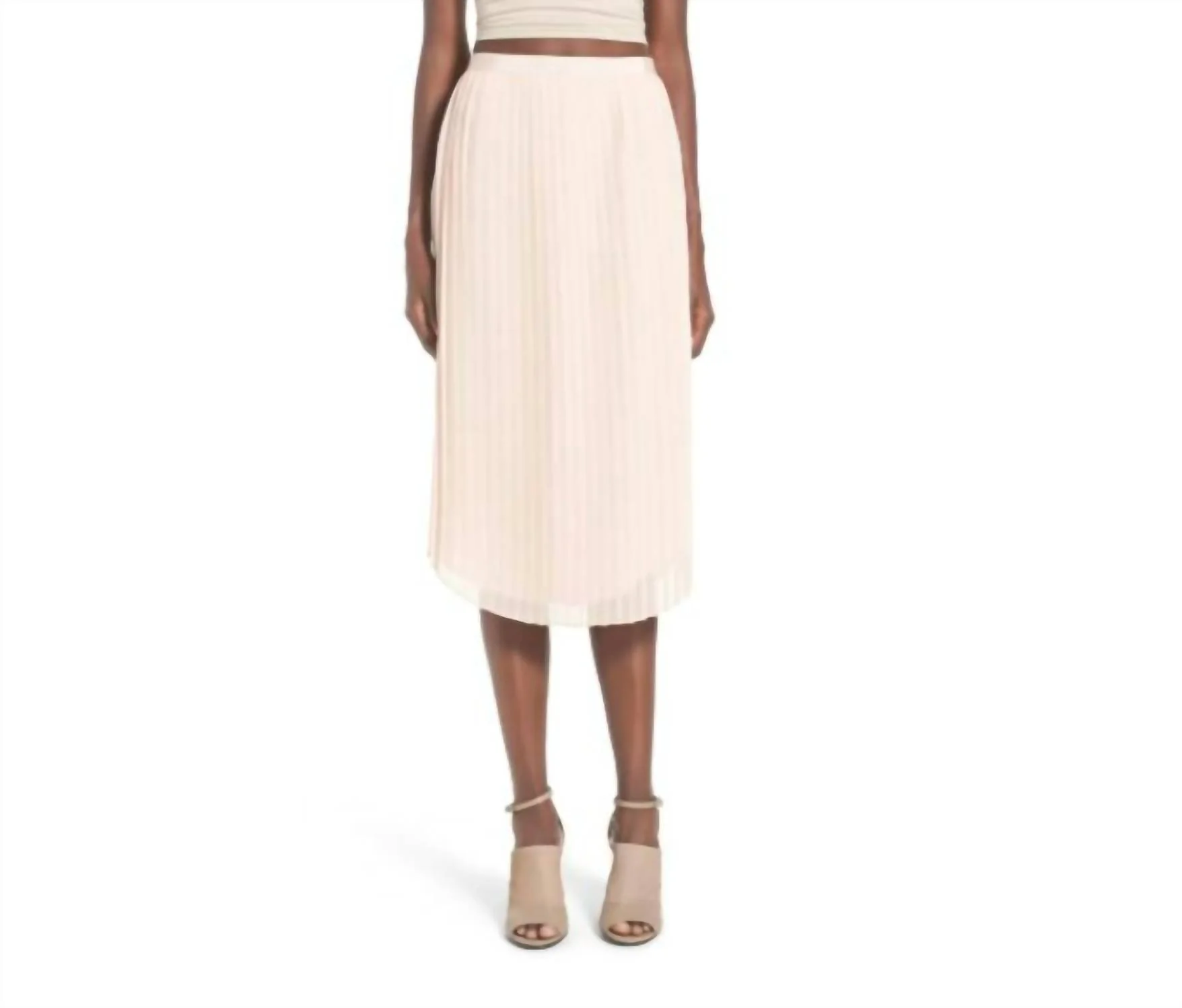Pleated Sheer Uneven Hem Midi Skirt In Light Pink