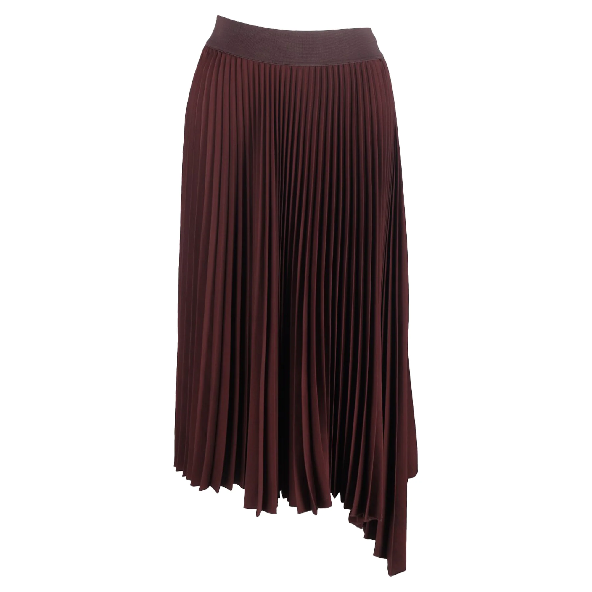 Joseph Pleated Midi Asymmetric Skirt in Brown Polyester