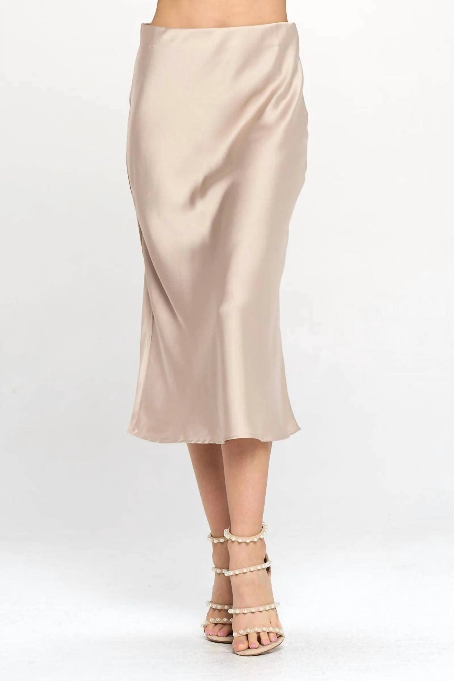 Spring Satin Midi Skirt In Taupe