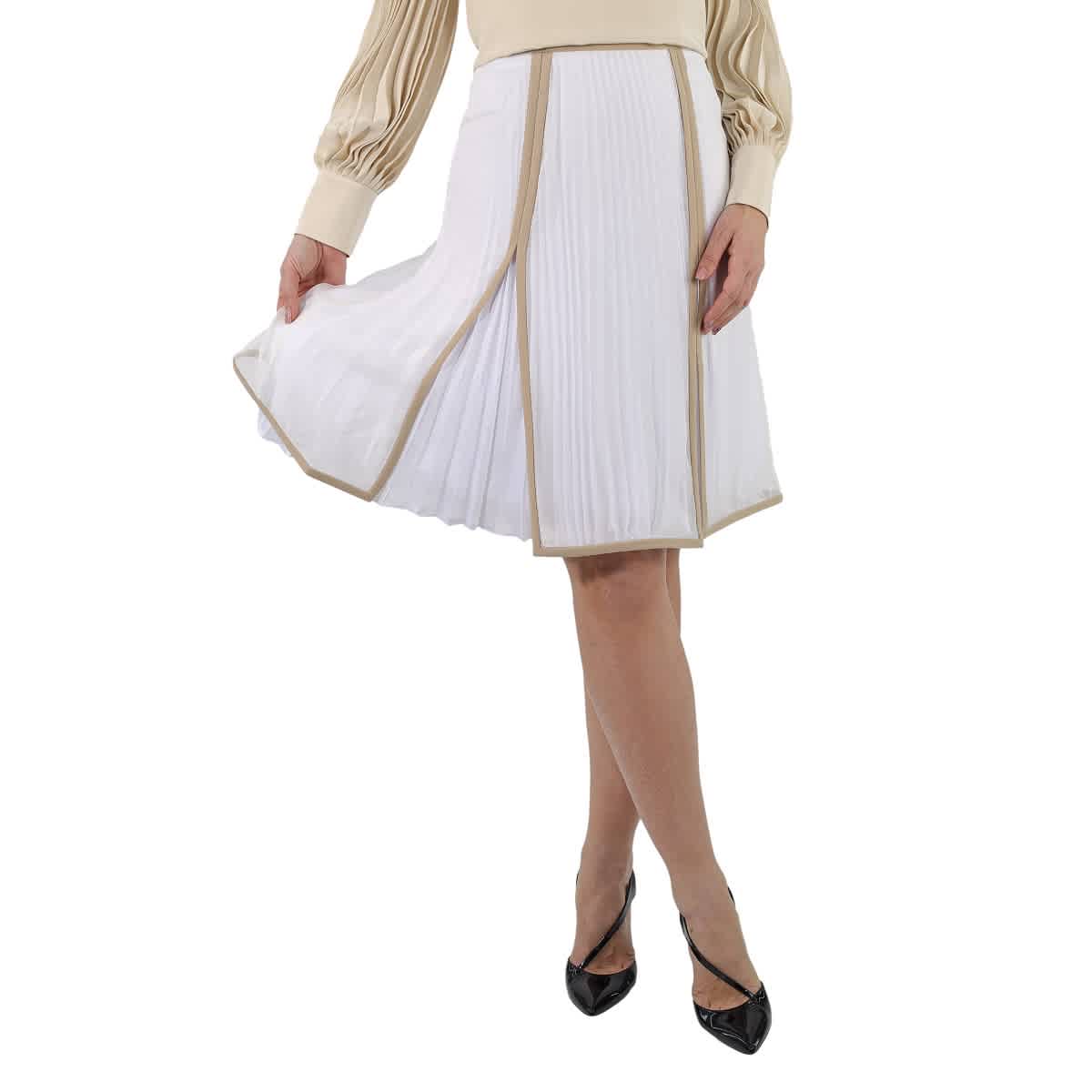 Burberry Ladies Silk Pleated Skirt In Magnolia
