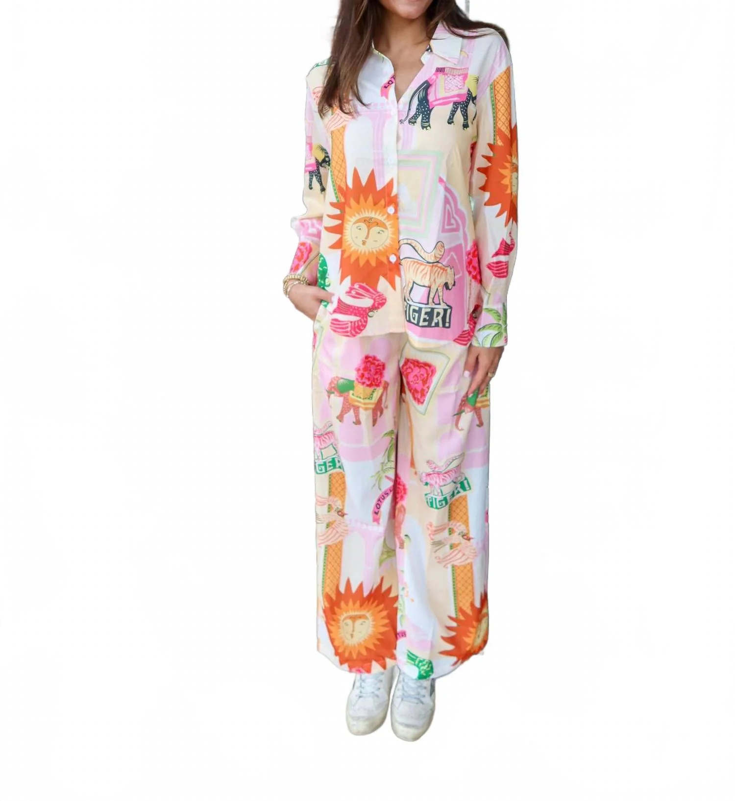 Lotusland Safari Pants Set In Pink Multi