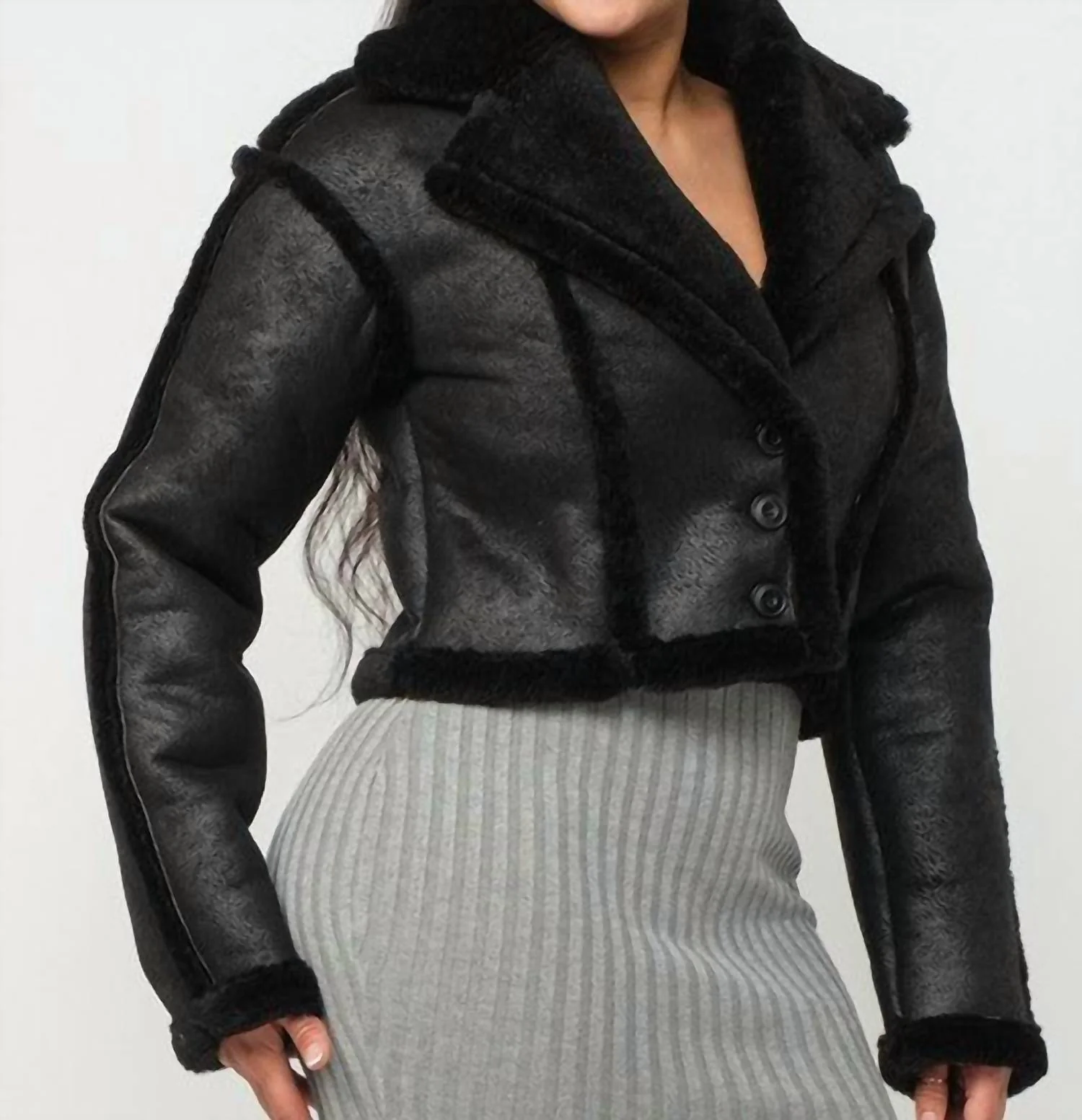 Faux Suede Moto Jacket In Black
