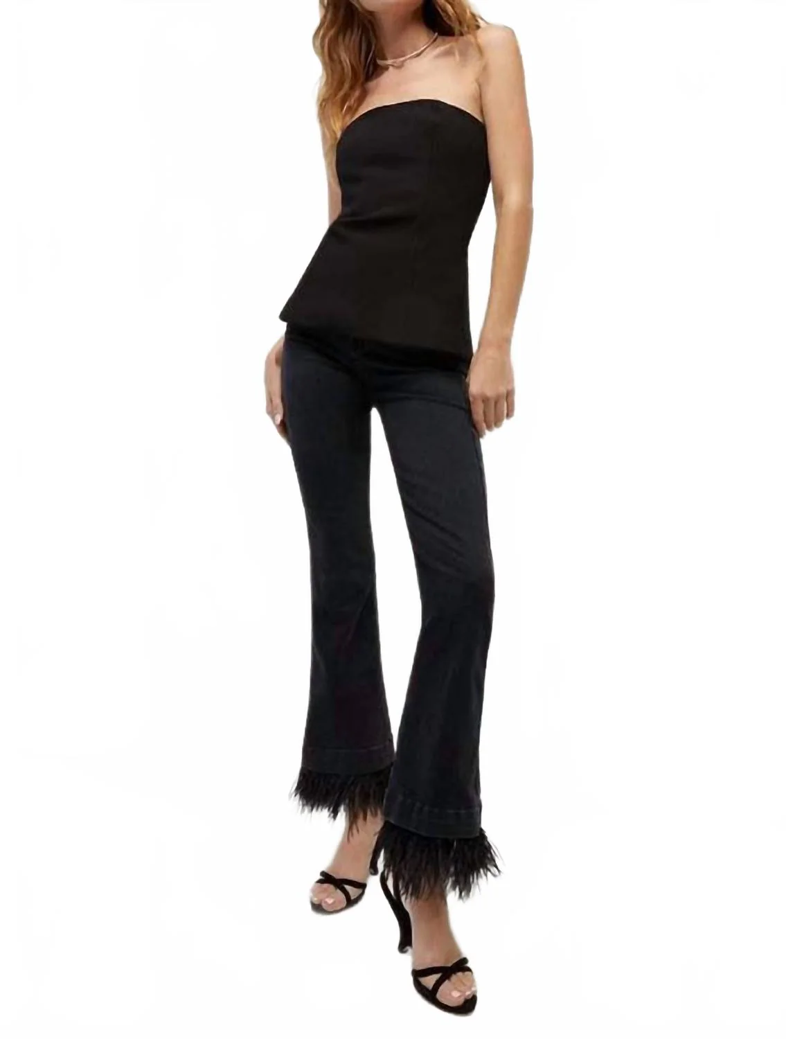 Carson High Rise Ankle Flare W/ Feather Trim In Washed Onyx