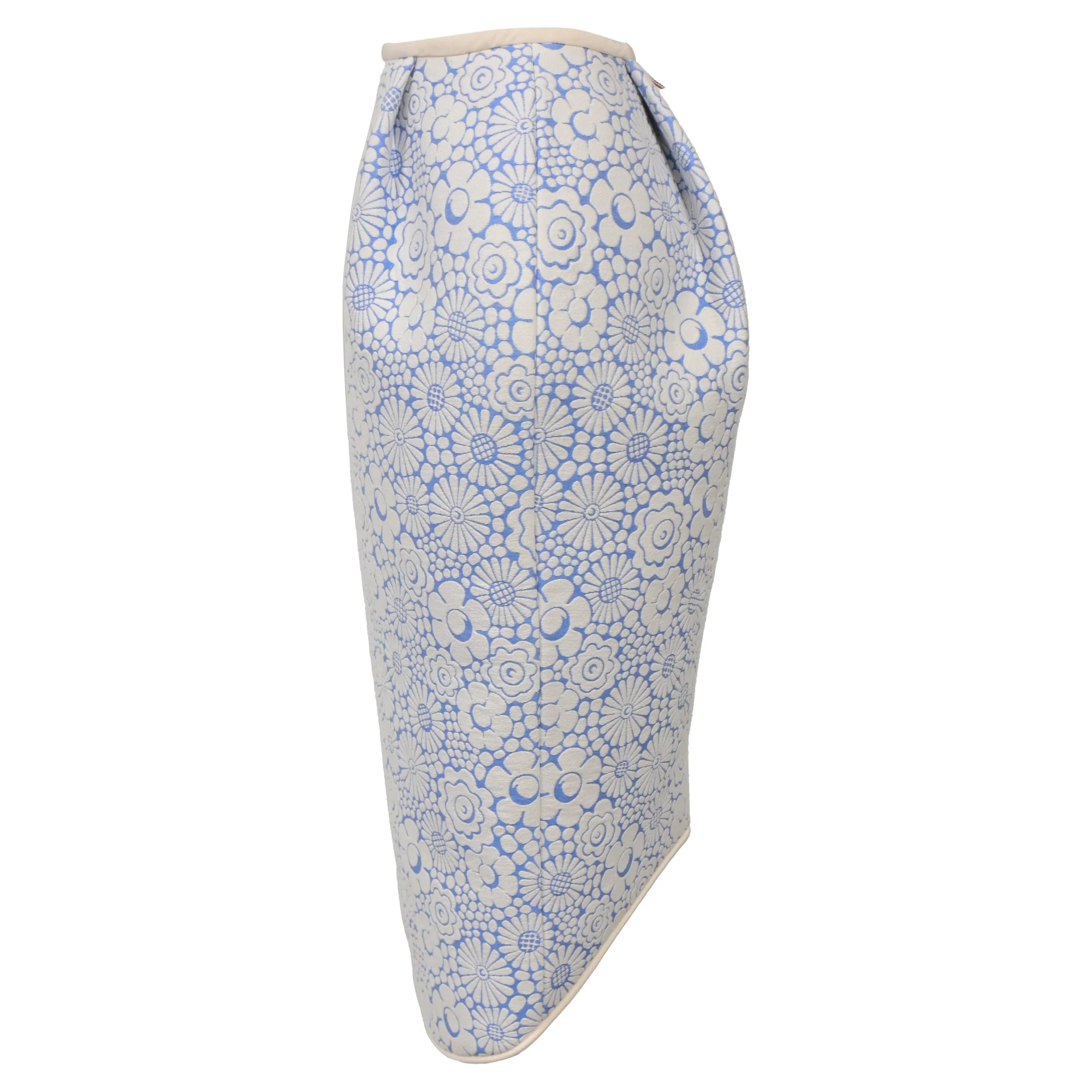 Thom Browne Floral Print Mini Lantern Skirt in Light Blue Cotton