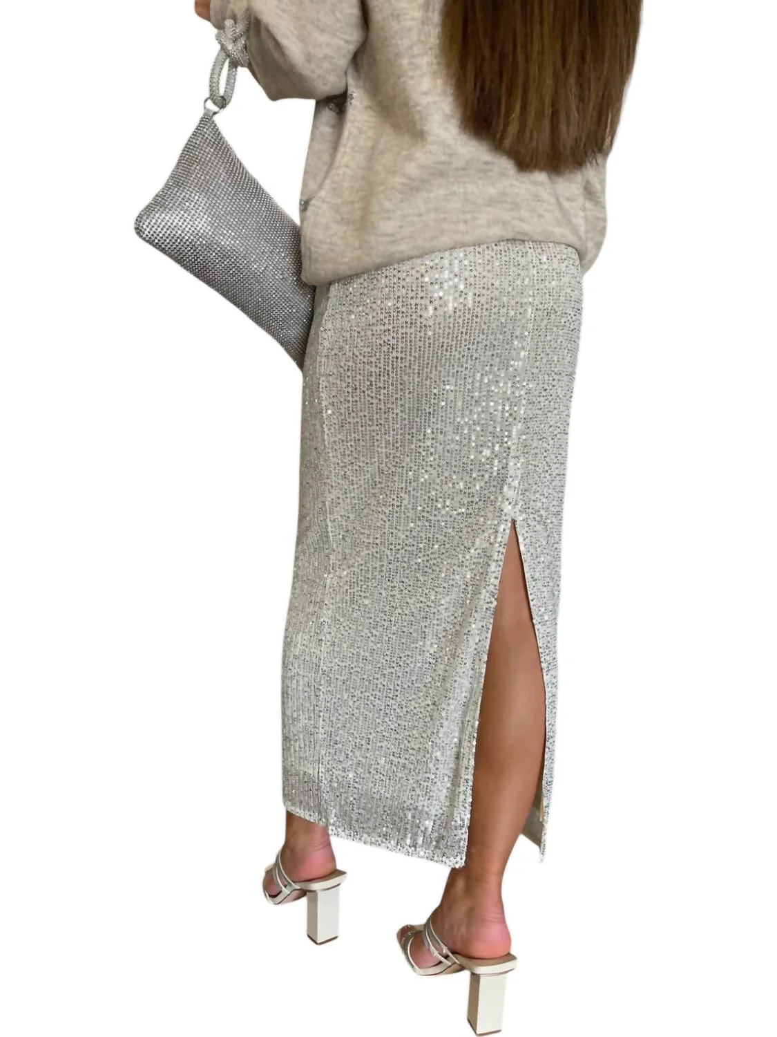 Sequin Skirt In Silver