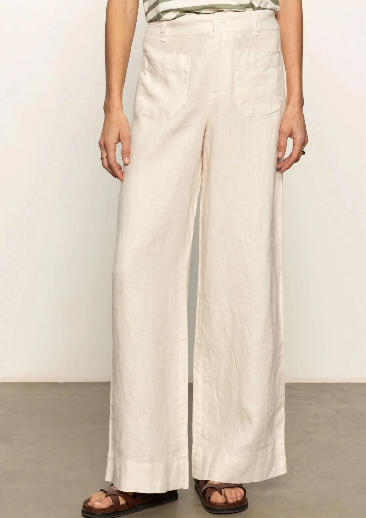 Linen Marine Wide Leg Pant In Birch
