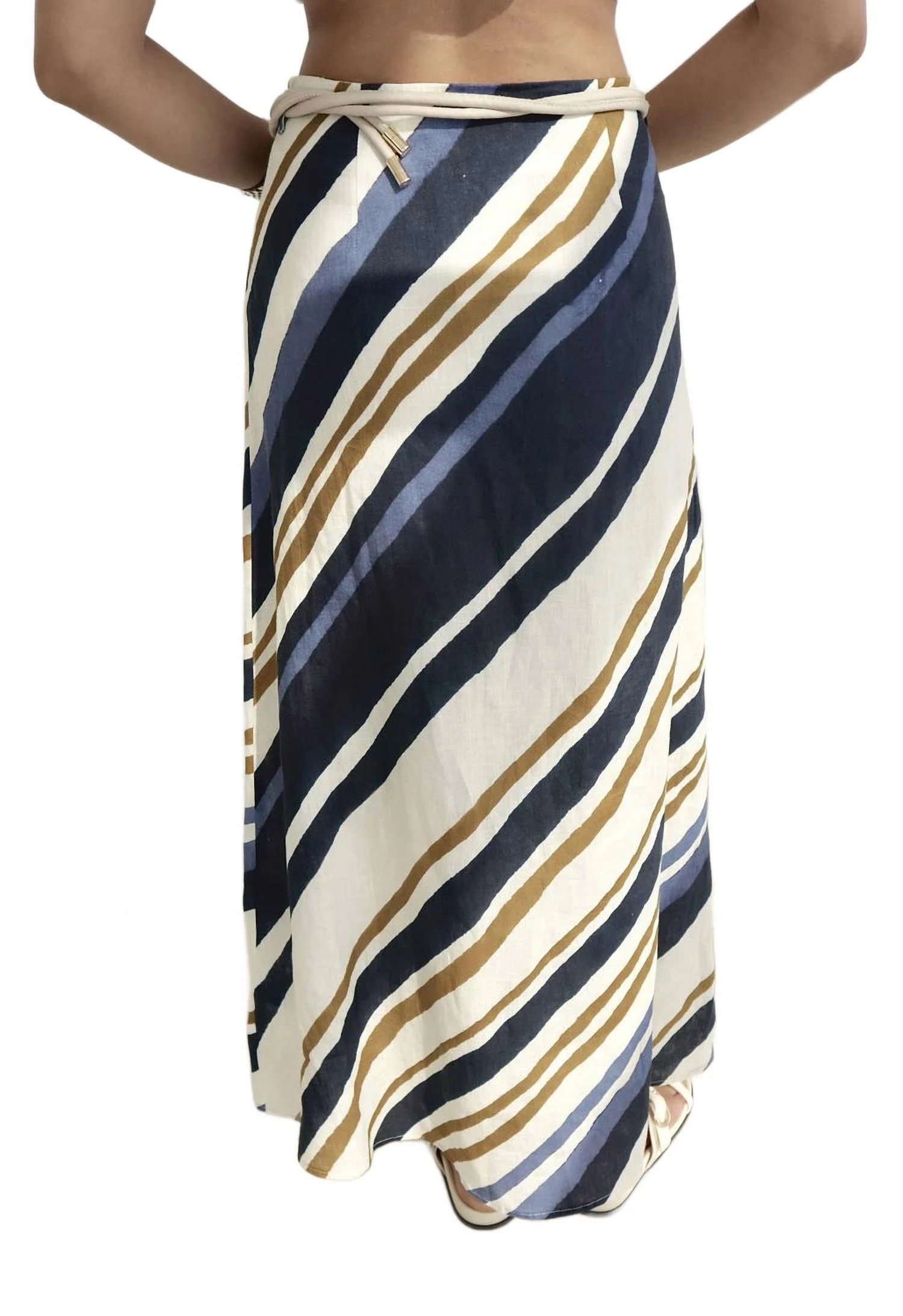 Belted Stripe Maxi Skirt In Print