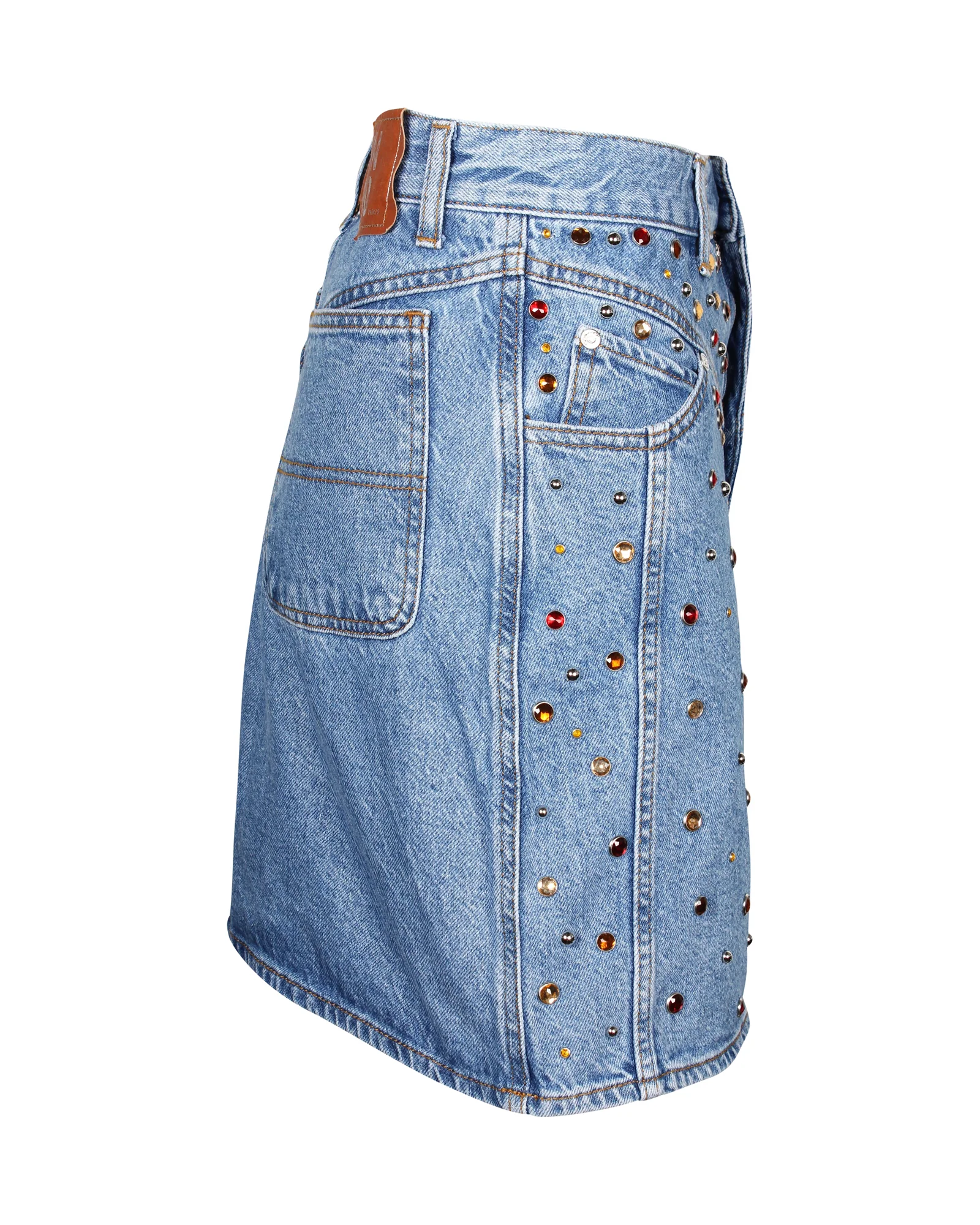 Sandro Paris Rubyn Stud-embellished Skirt in Blue Cotton Denim