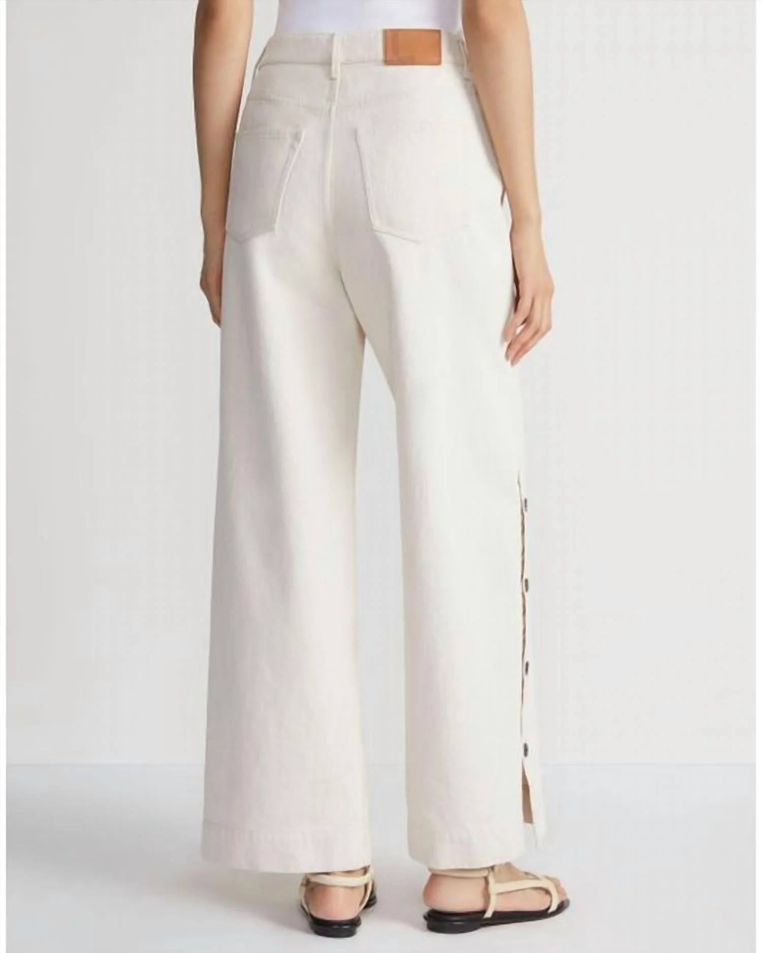 Split Leg Jean With Buttons In White