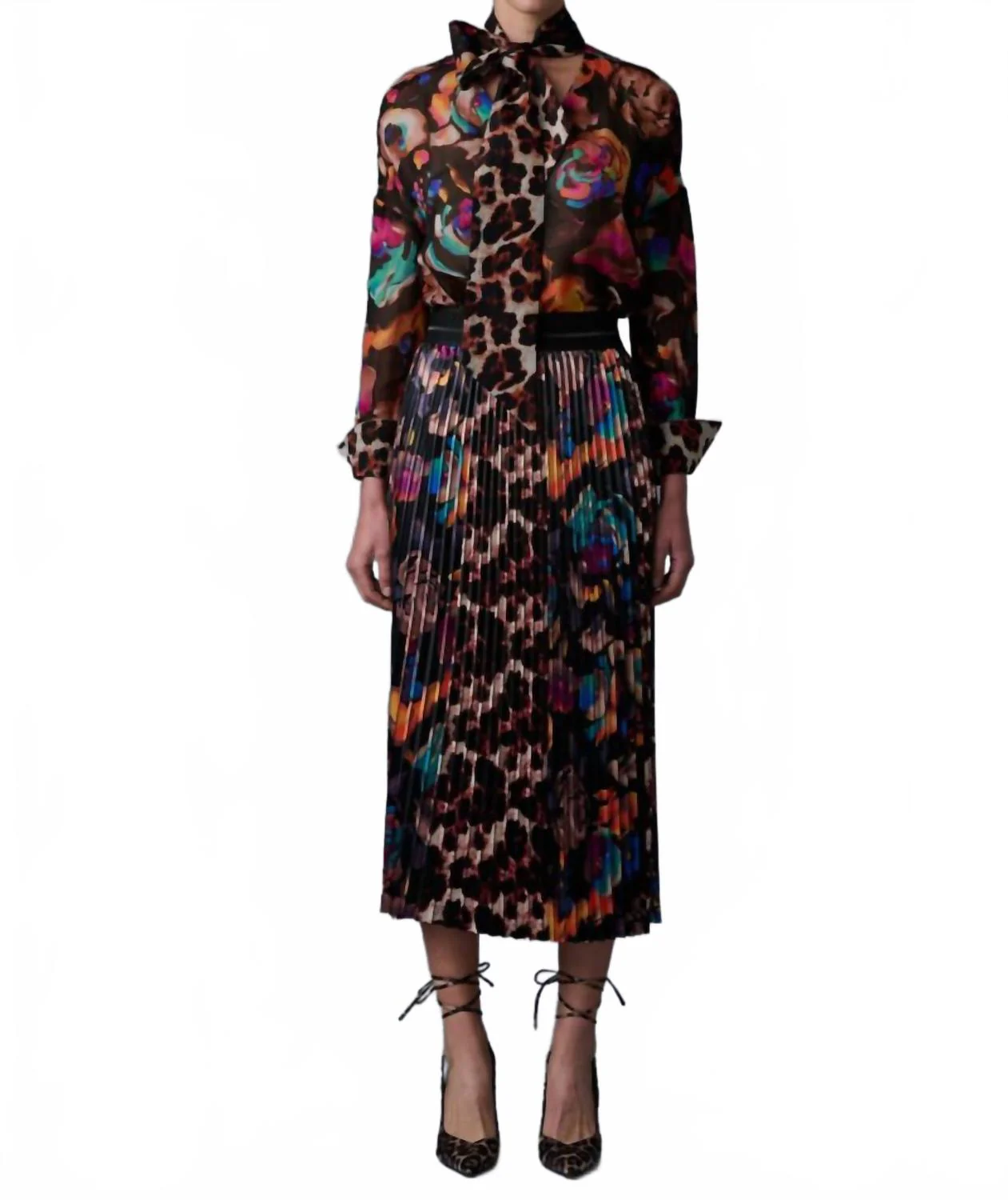 Electric Garden Pleated Skirt In Leopard Floral