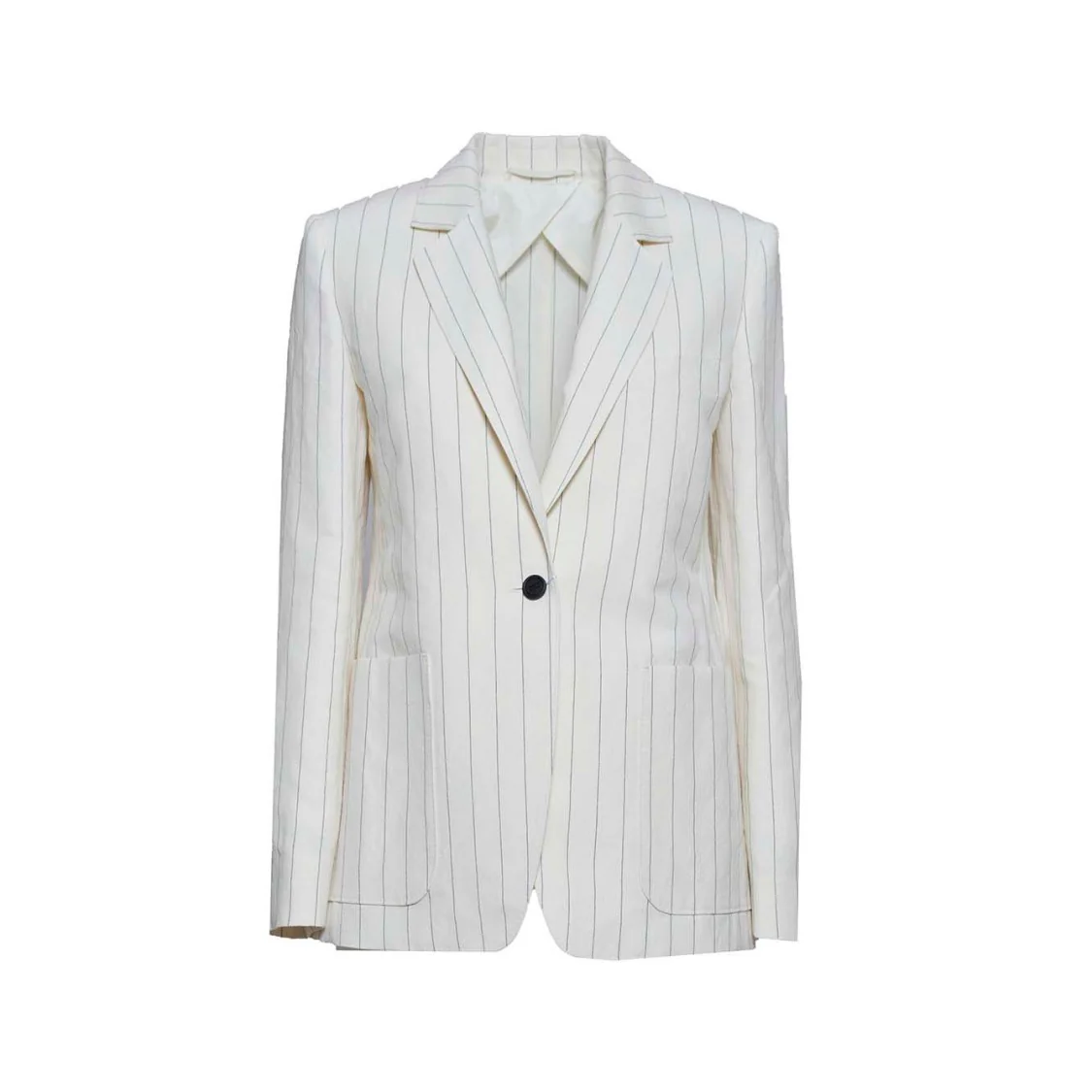 Micron Single-Breasted Jacket In White Pinstriped Canvas