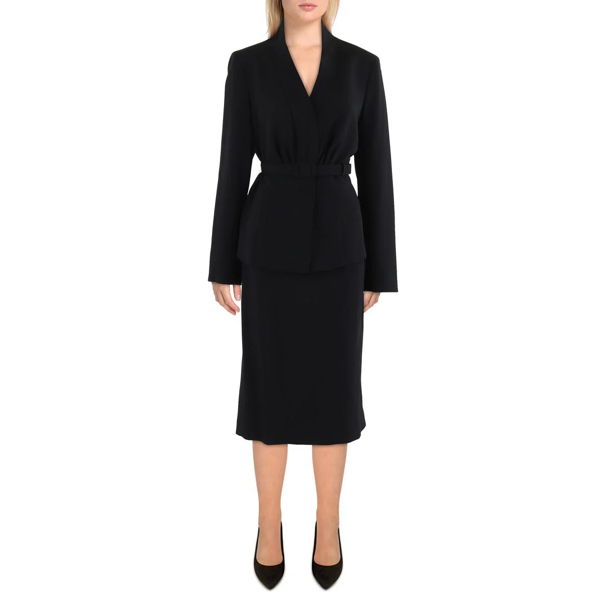 Womens Pleated Business Open-Front Blazer