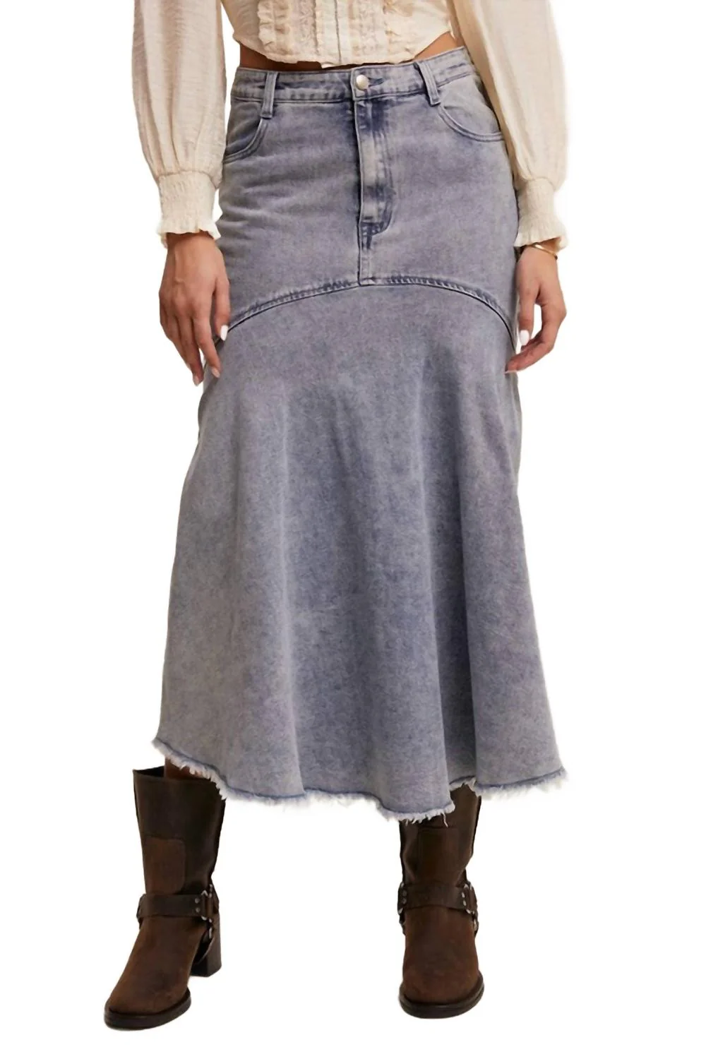 Basque Style Maxi Skirt In Denim