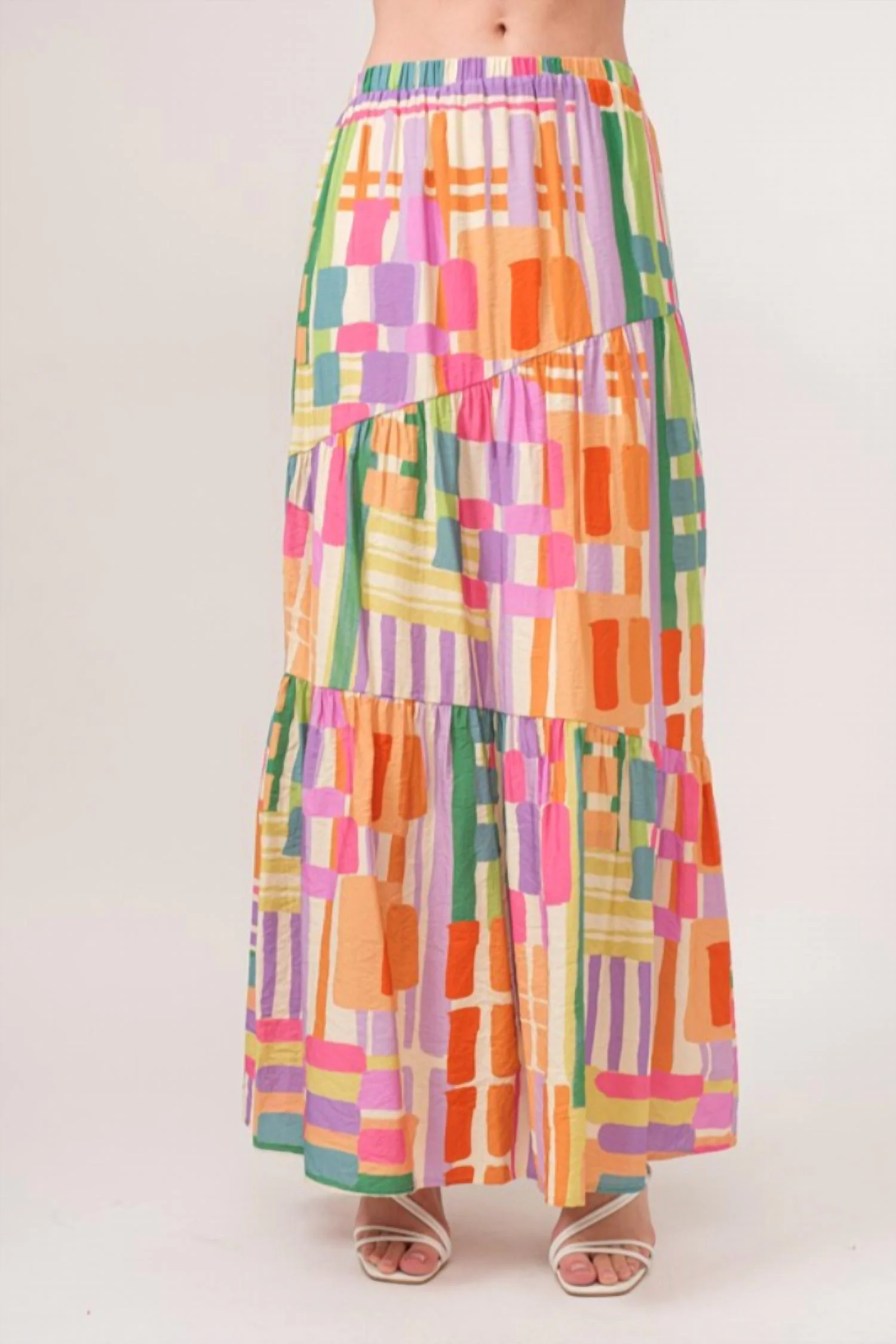 Geo Tiered Skirt In Multi