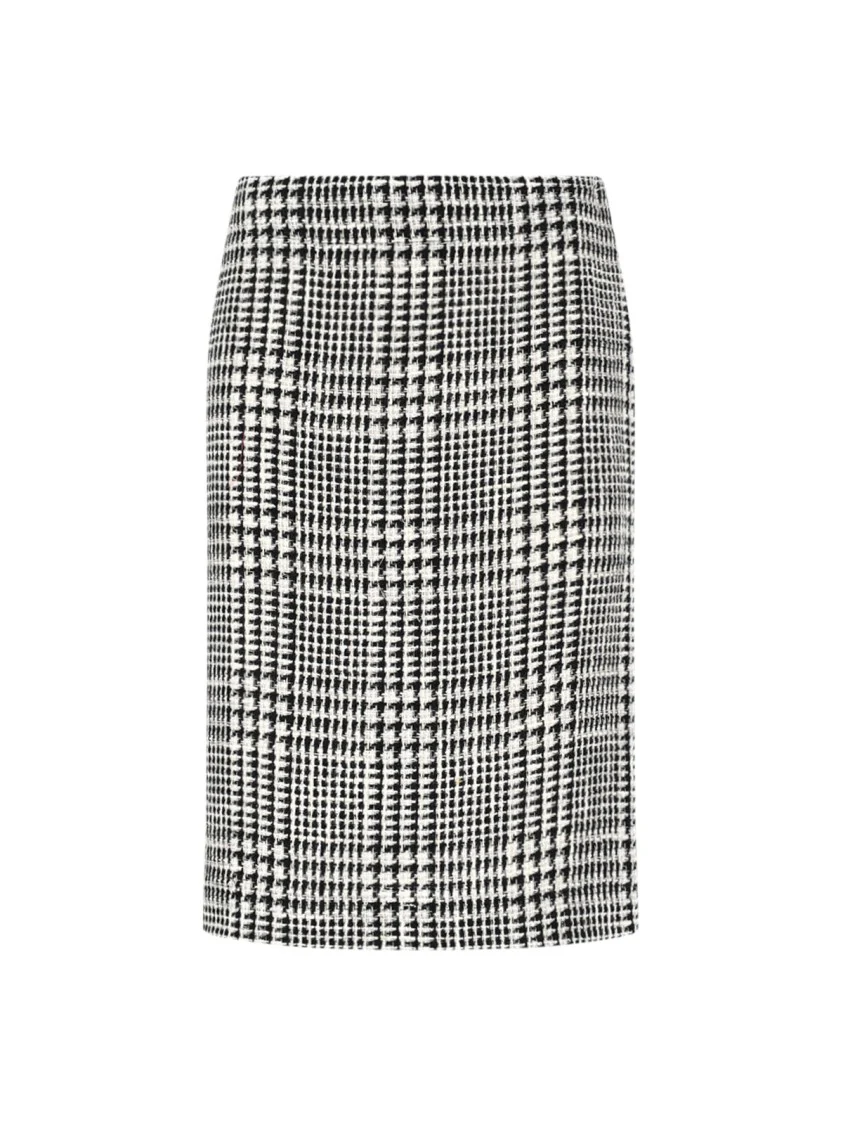 Houndstooth Midi Skirt – White