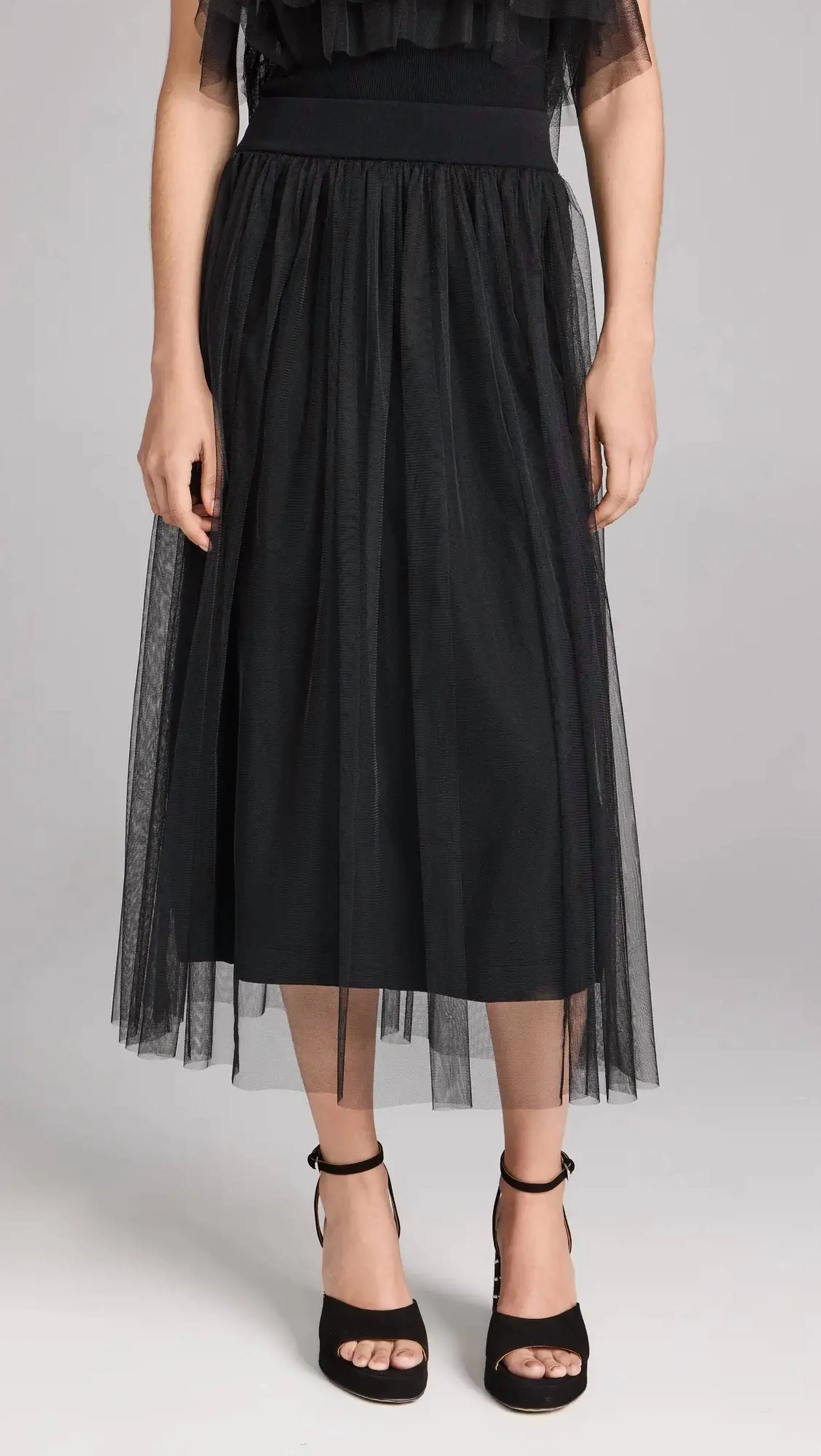 Gathered Skirt With Tulle In Black