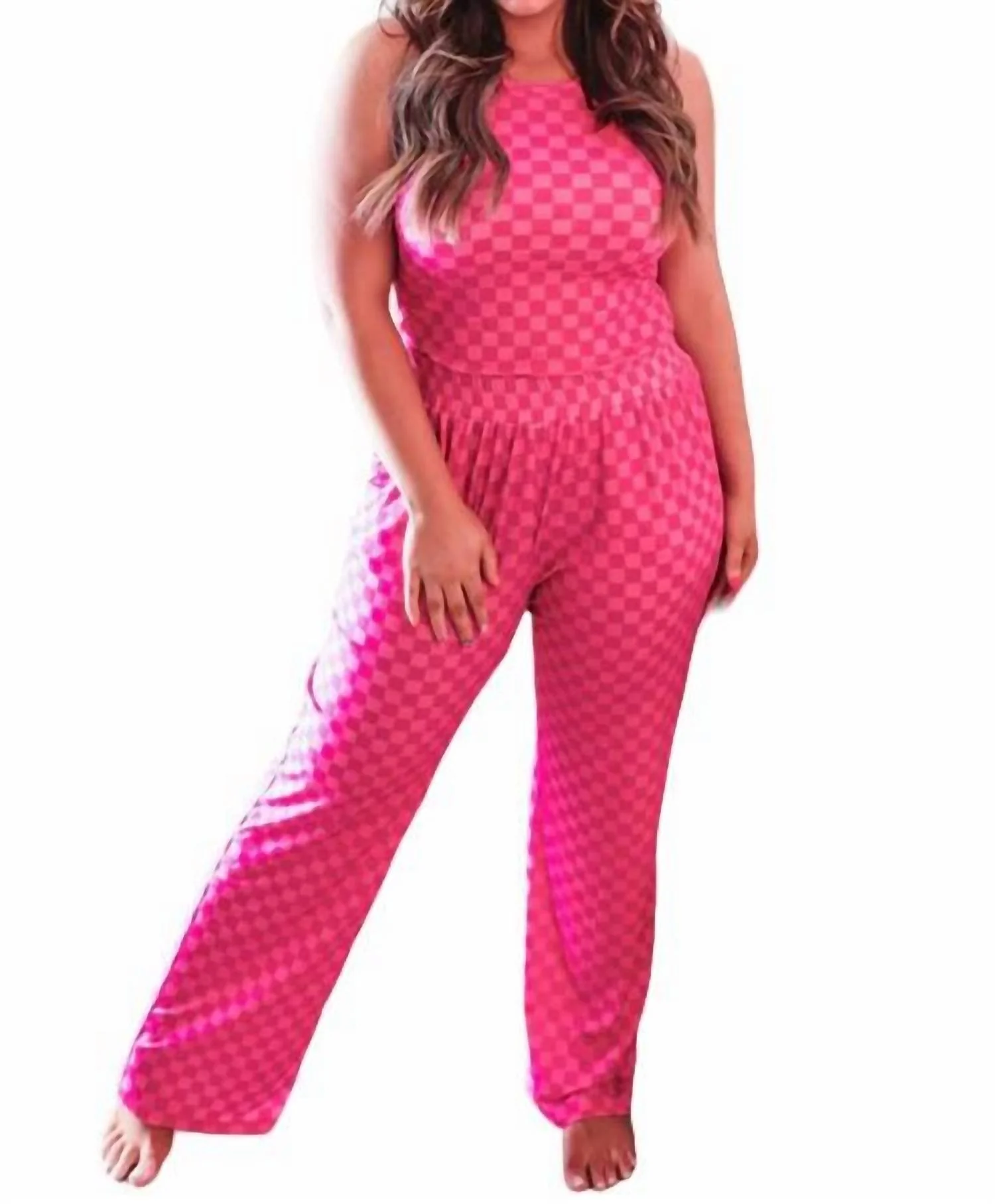 Check Yourself Checkered Lounge Set In Pink