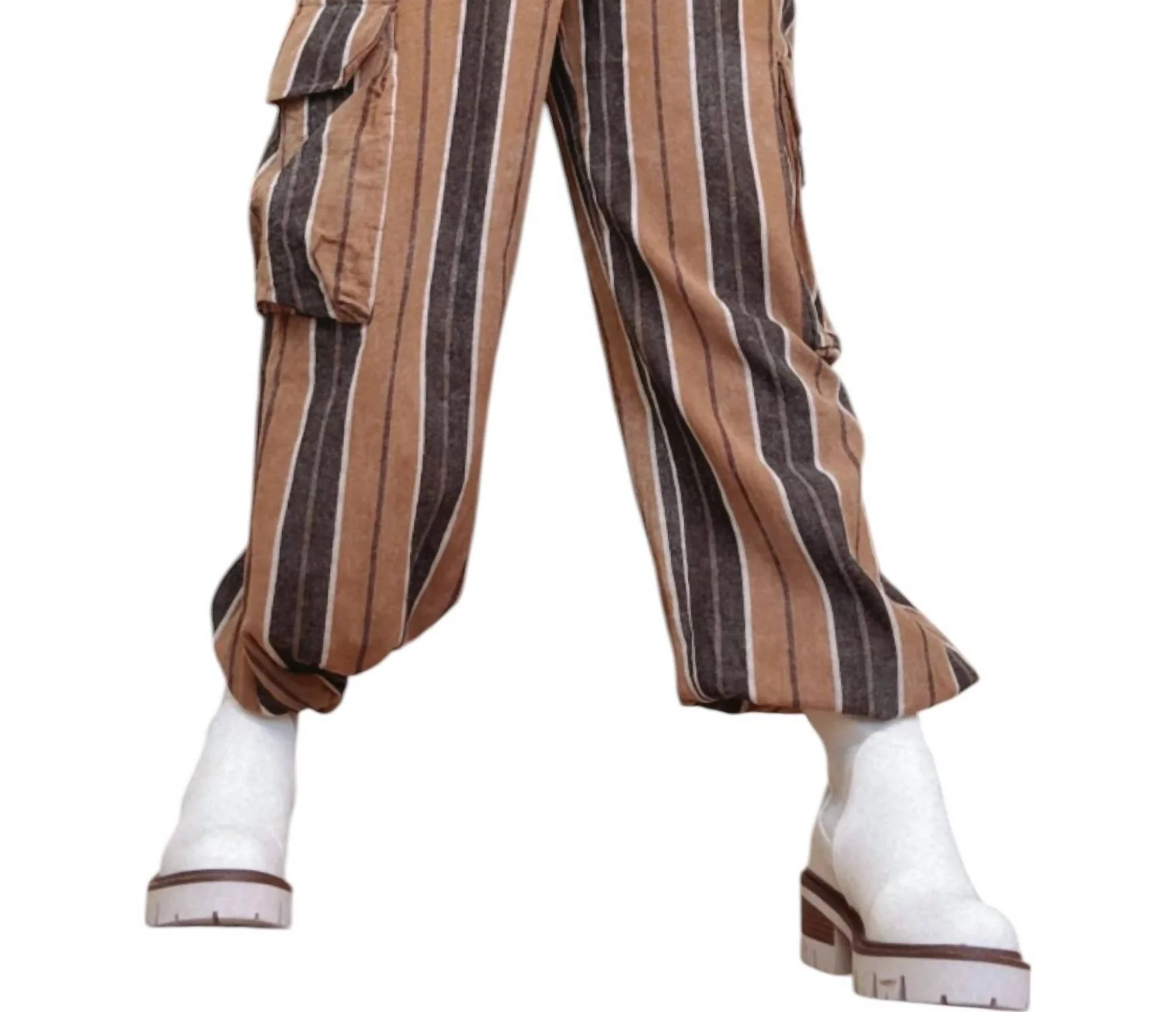 Walk The Line Striped Jogger In Brown